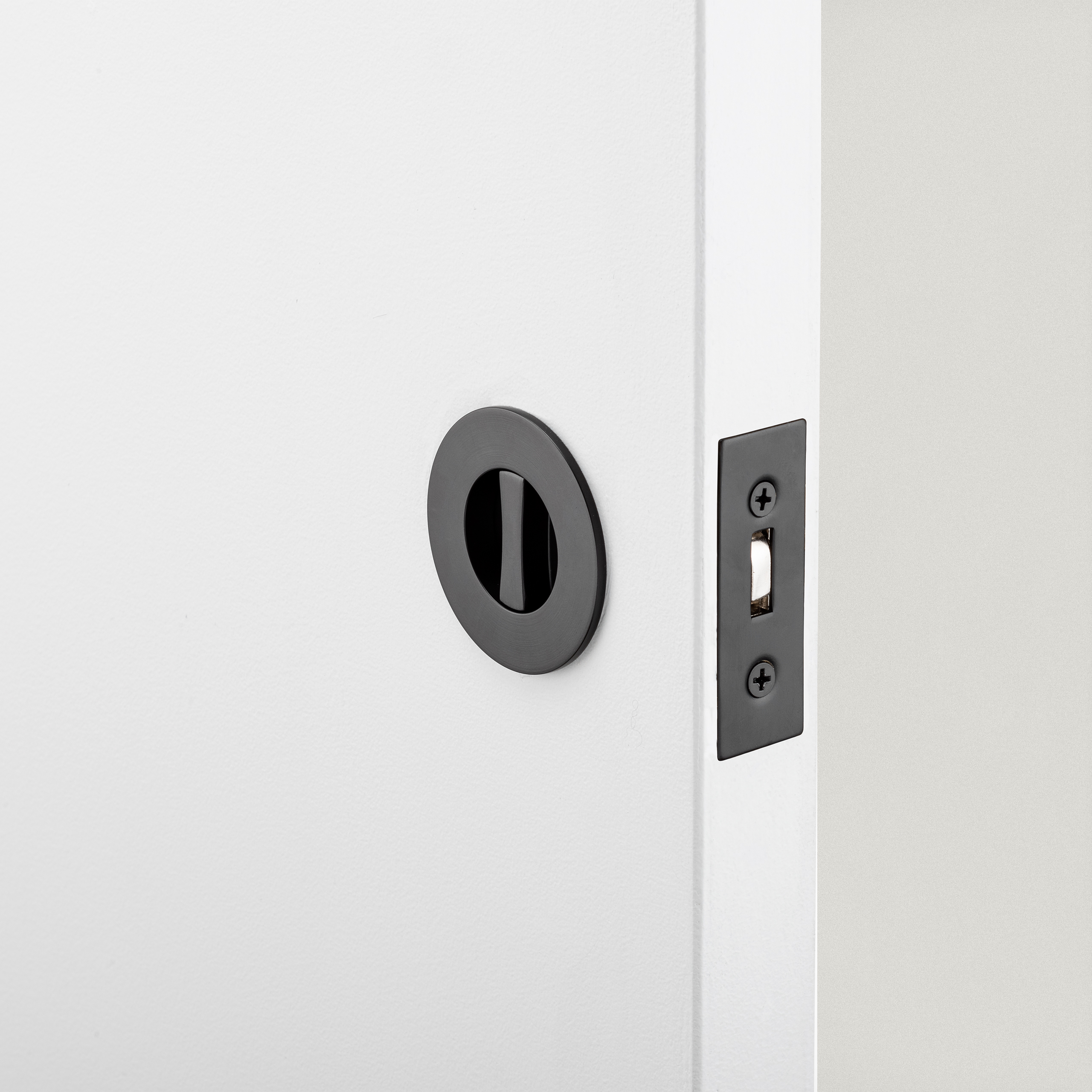 21433 - Round Sliding Door Pull Privacy Kit with Inbuilt Privacy Turn - Matt Black - Privacy