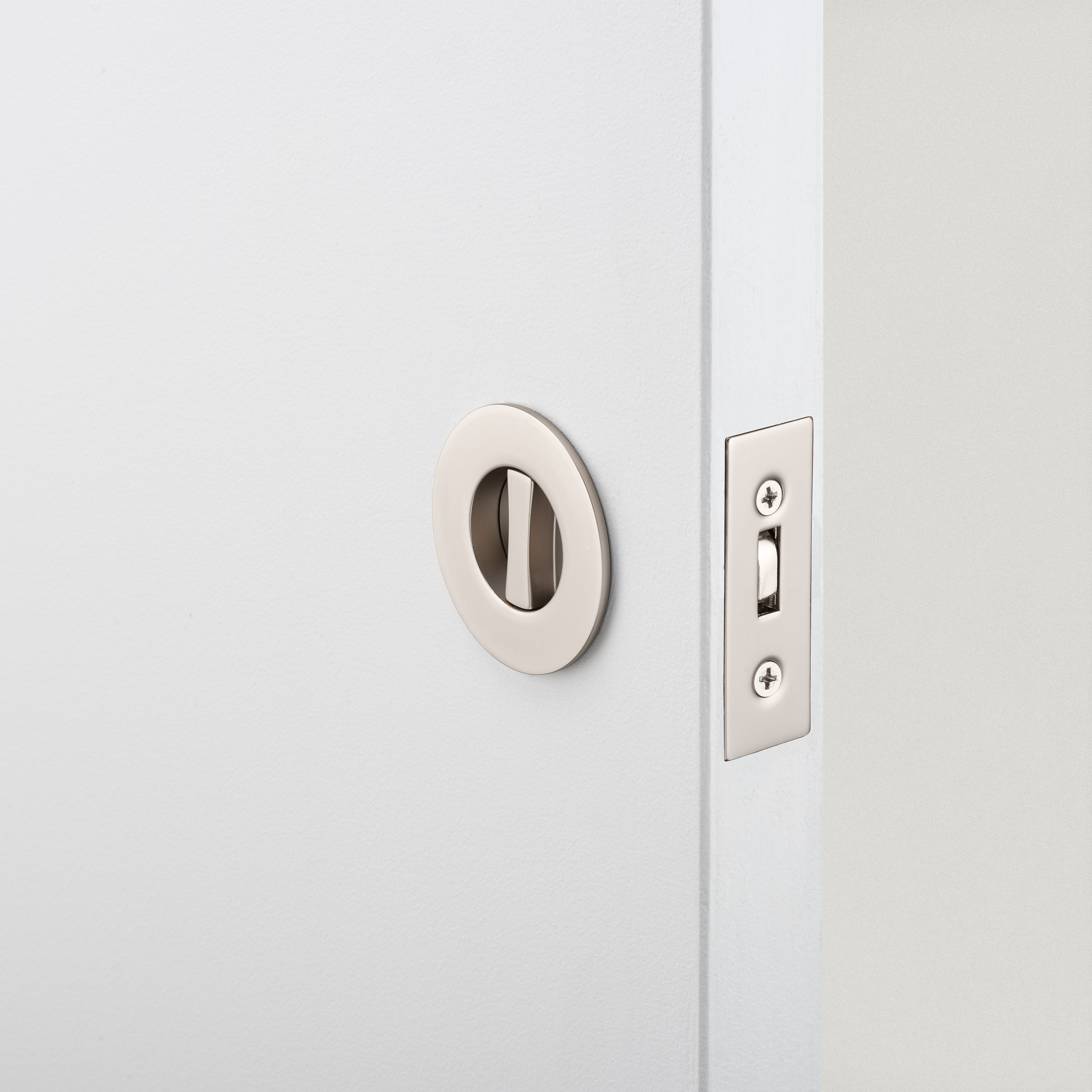 21439 - Round Sliding Door Pull Privacy Kit with Inbuilt Privacy Turn - Satin Nickel - Privacy