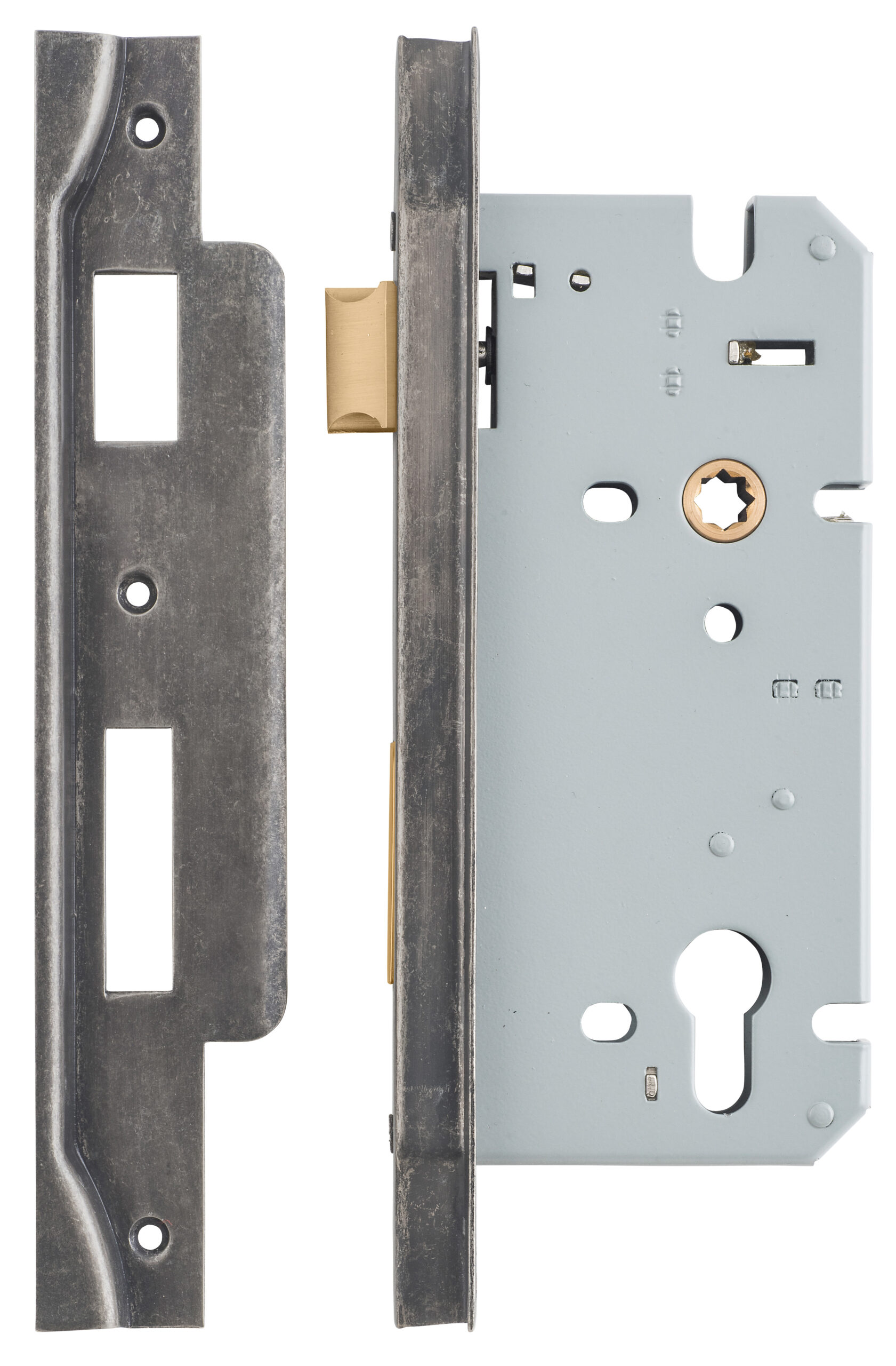 6085 - Rebated 85mm Euro Mortice Locks - 60mm Backset - Distressed Nickel