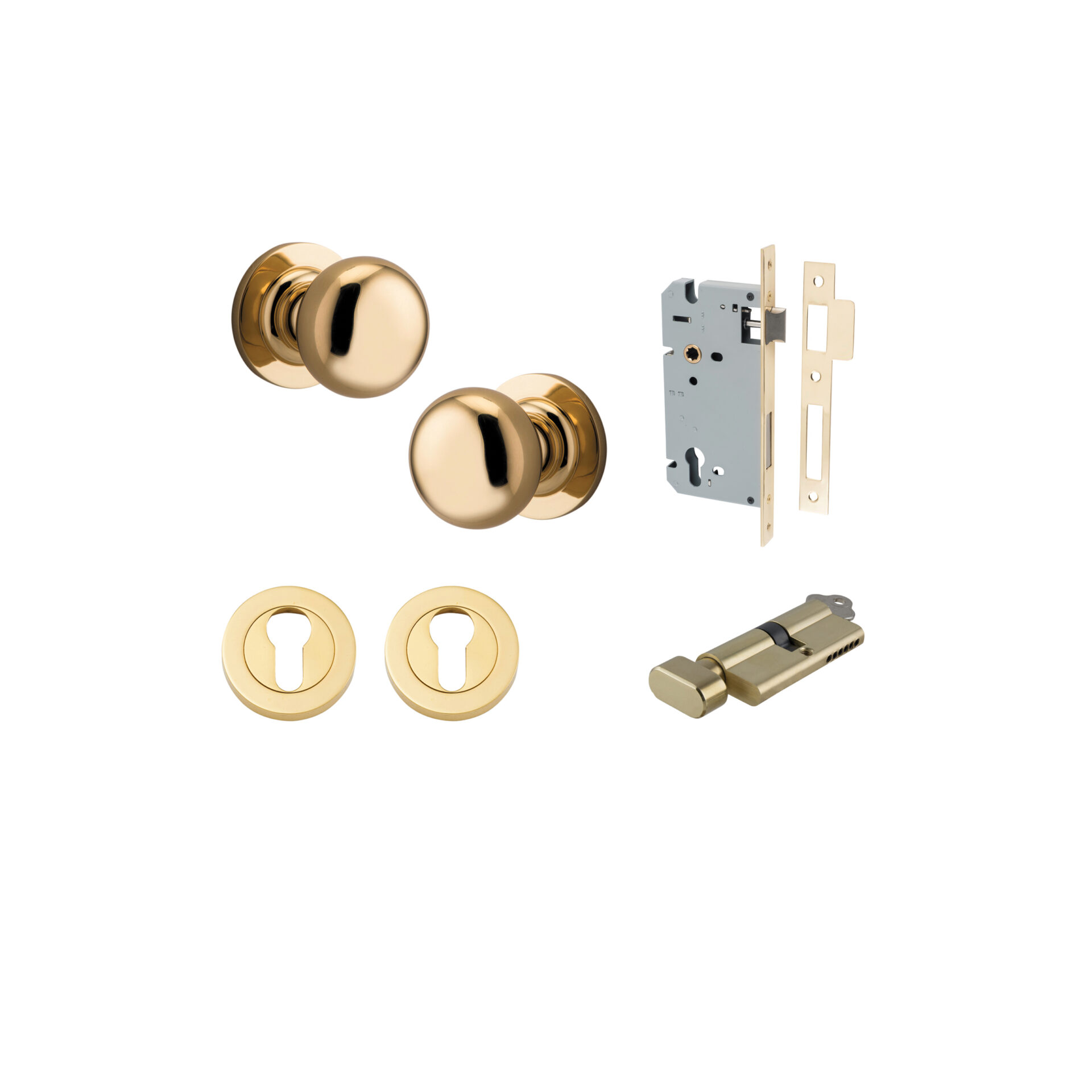 Cambridge Knob - Round Rose Entrance Kit with Separate High Security Lock