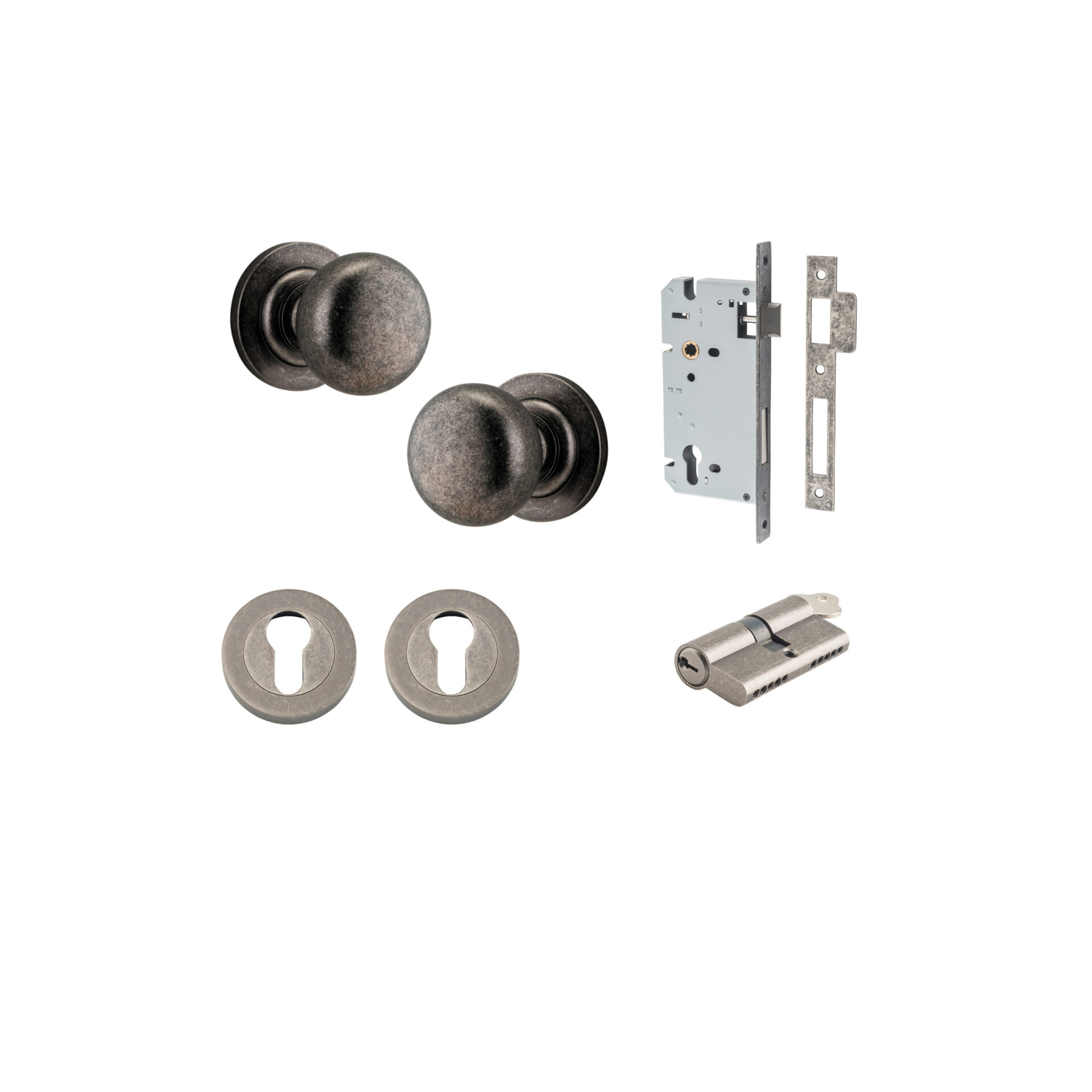 Cambridge Knob - Round Rose Entrance Kit with Separate High Security Lock
