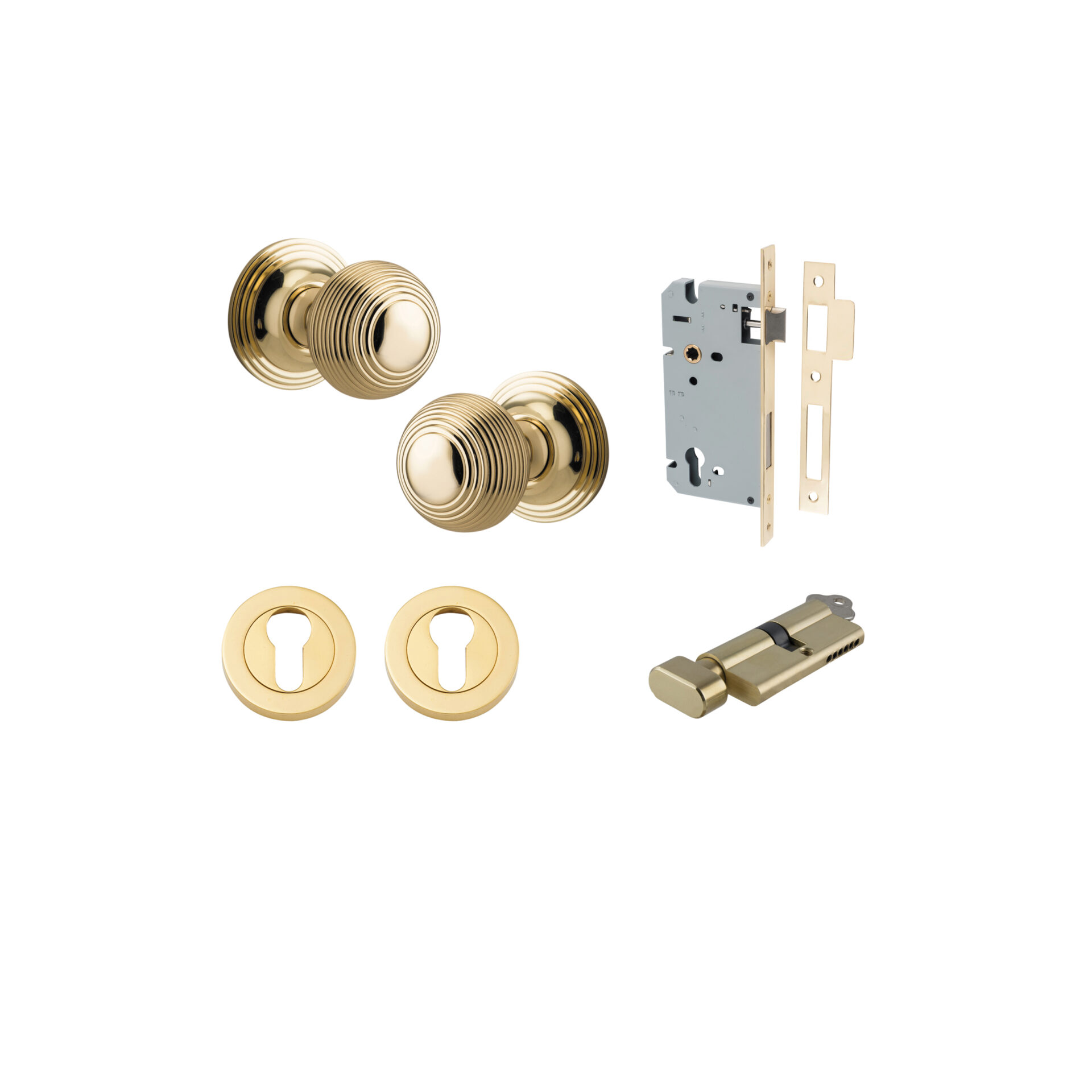 Guildford Knob - Round Rose Entrance Kit with Separate High Security Lock