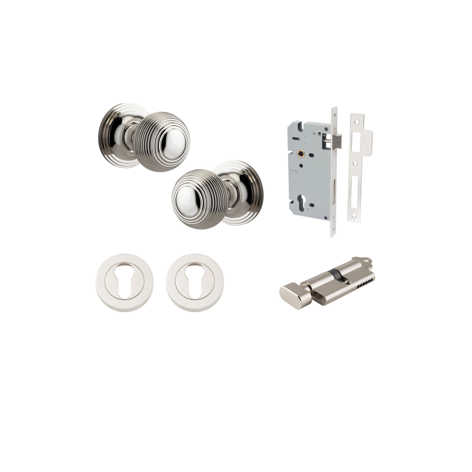 Guildford Knob - Round Rose Entrance Kit with Separate High Security Lock