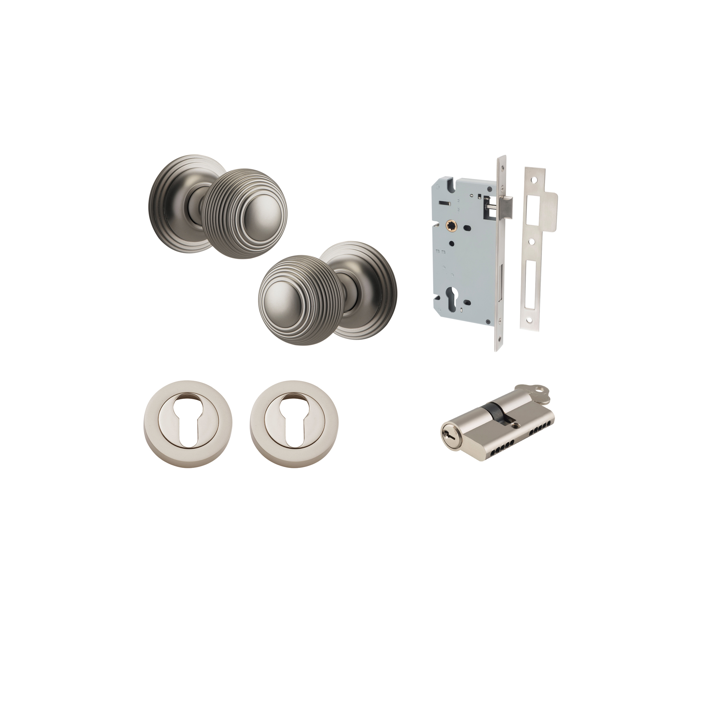 Lock Pull Kit Guildford Knob - Round Rose Entrance Kit with Separate High Security ...