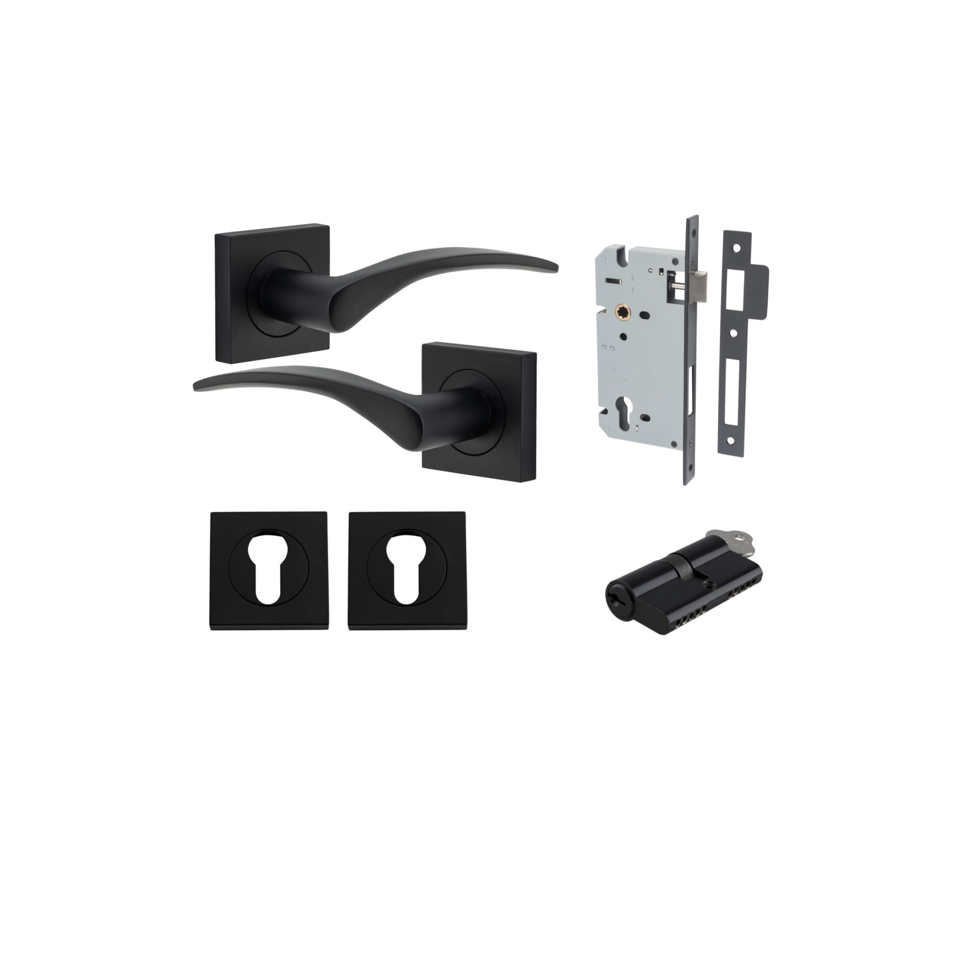Oxford Lever - Square Rose Entrance Kit with Separate High Security Lock