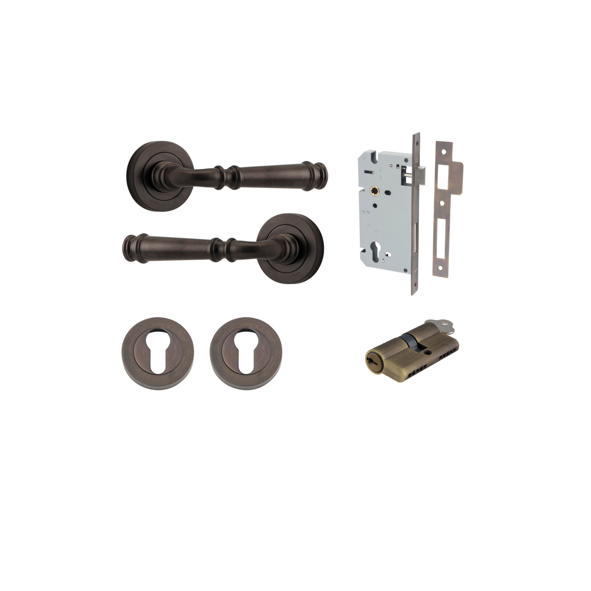 Verona Lever - Round Rose Entrance Kit with Separate High Security Lock