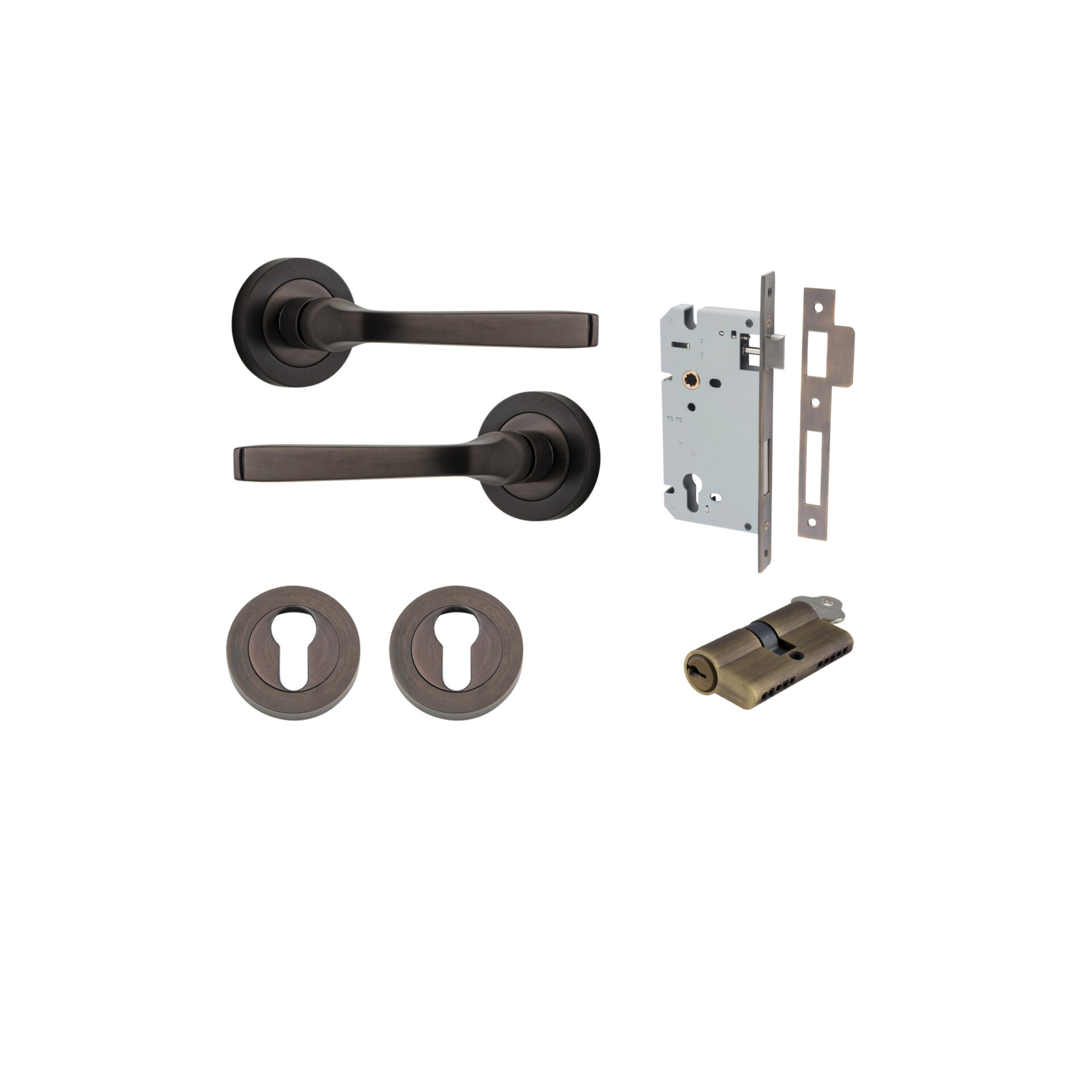 Annecy Lever - Round Rose Entrance Kit with Separate High Security Lock