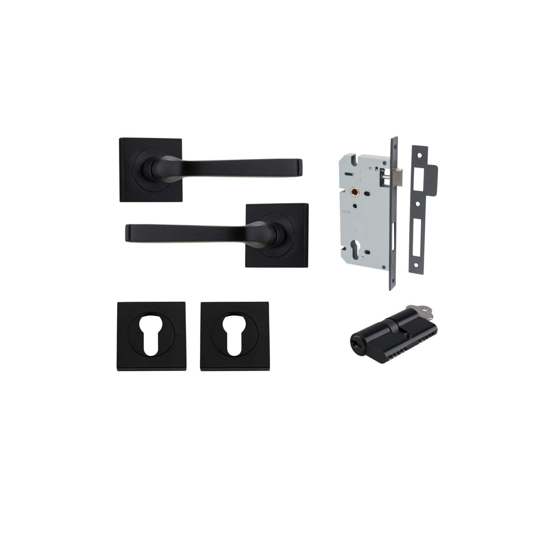 Annecy Lever - Square Rose Entrance Kit with Separate High Security Lock