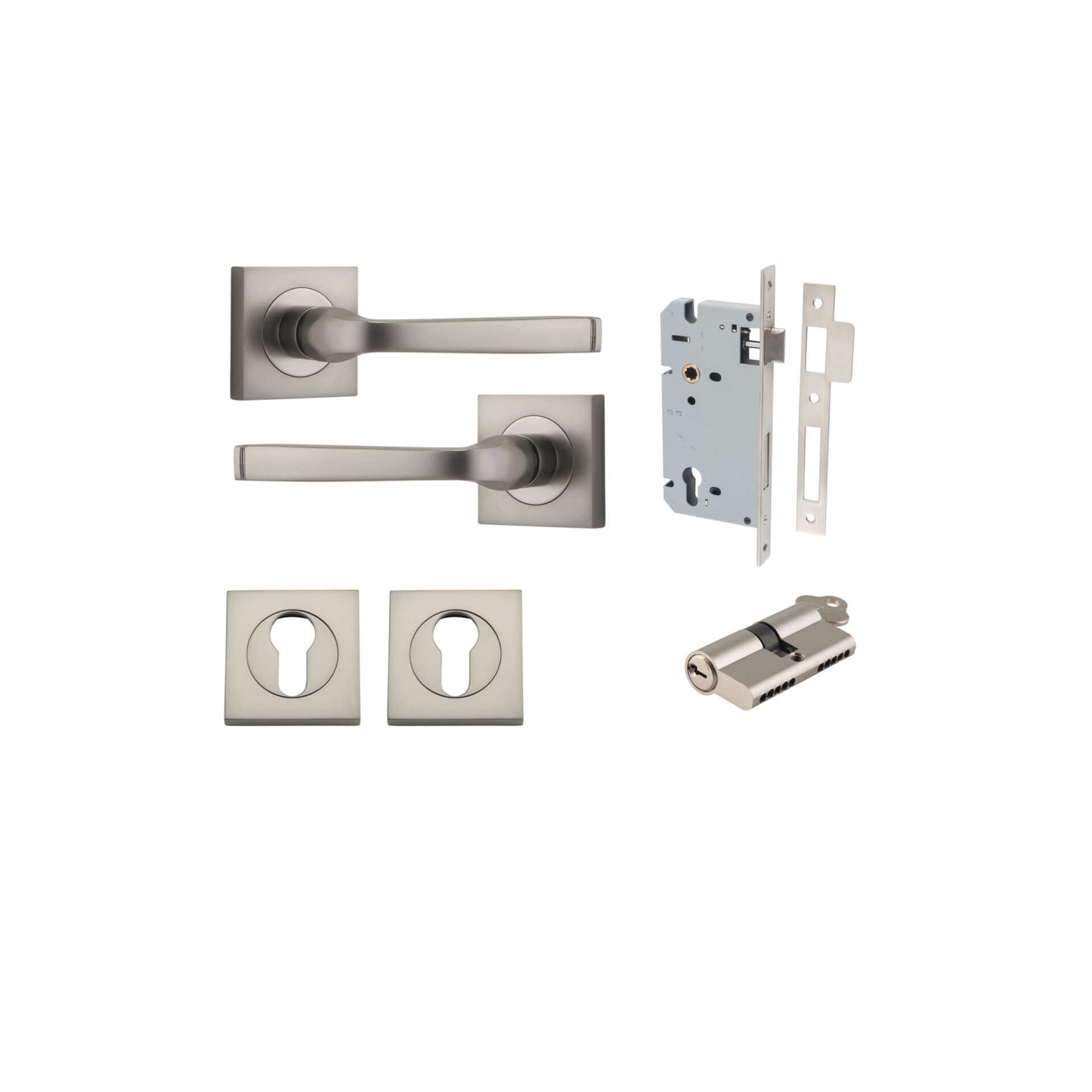 Annecy Lever - Square Rose Entrance Kit with Separate High Security Lock