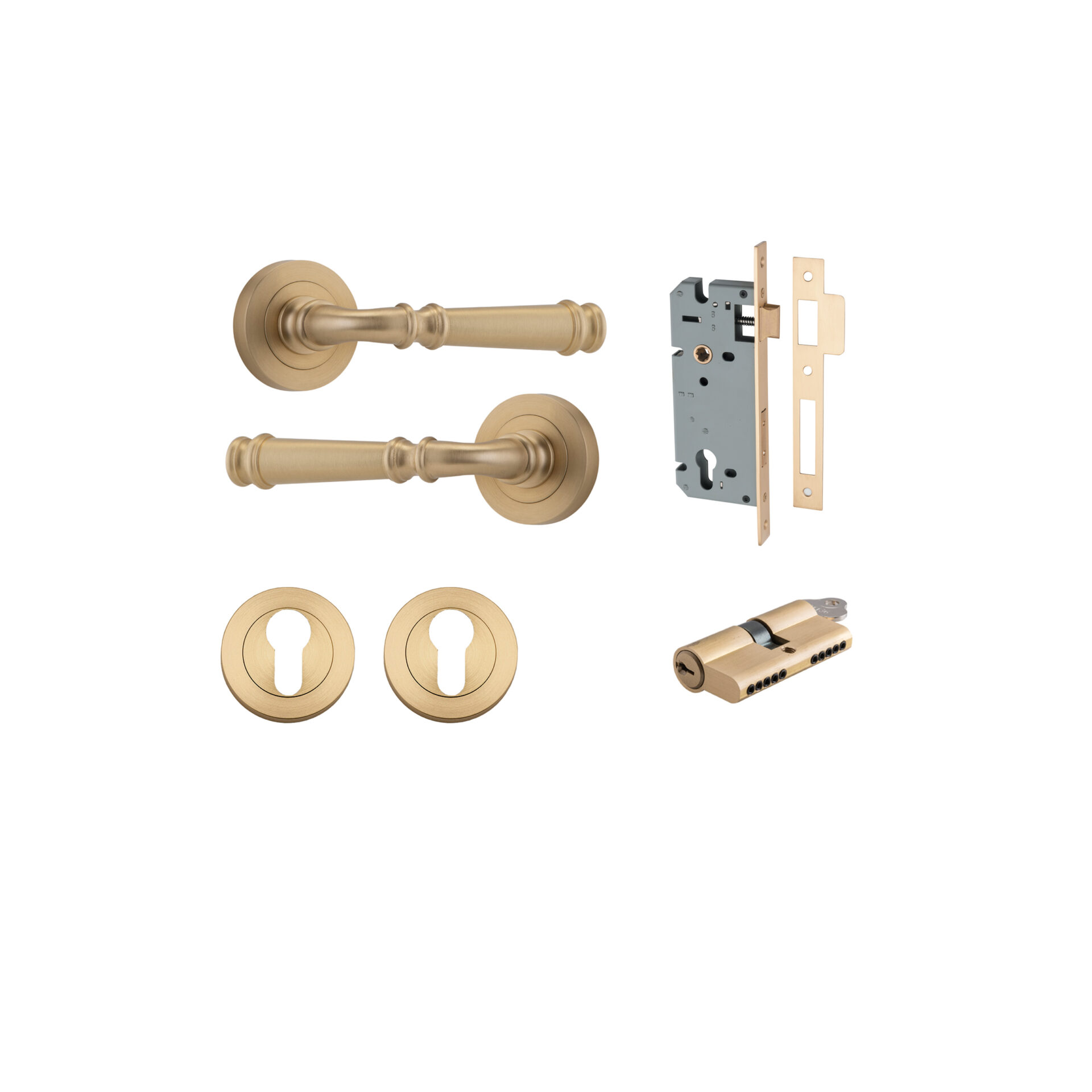 Verona Lever - Round Rose Entrance Kit with Separate High Security Lock