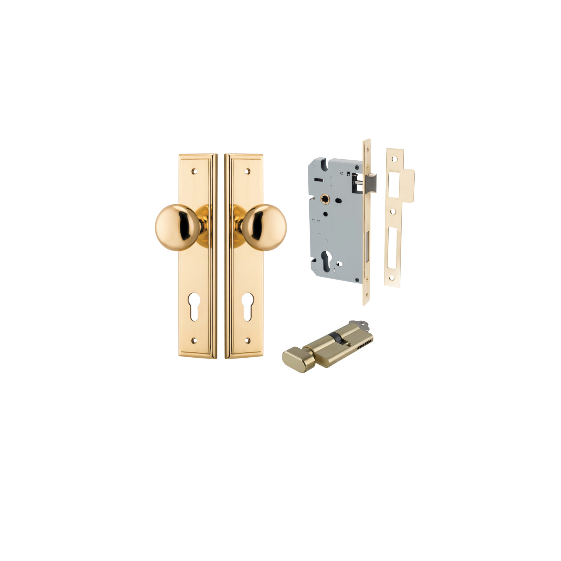 Cambridge Knob - Stepped Backplate Entrance Kit with High Security Lock