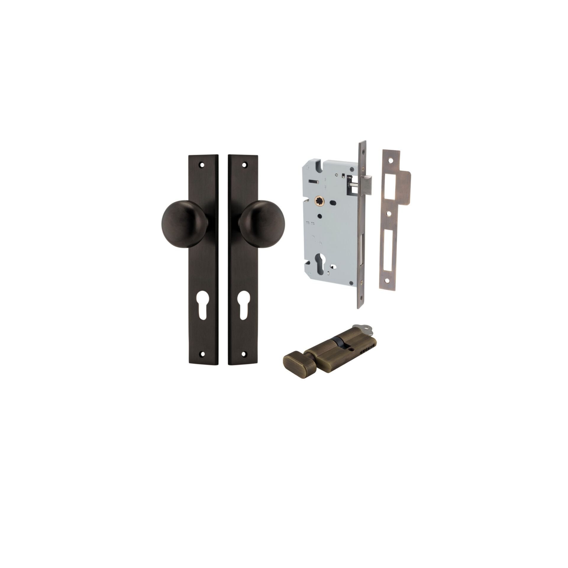 Cambridge Knob - Rectangular Backplate Entrance Kit with High Security Lock