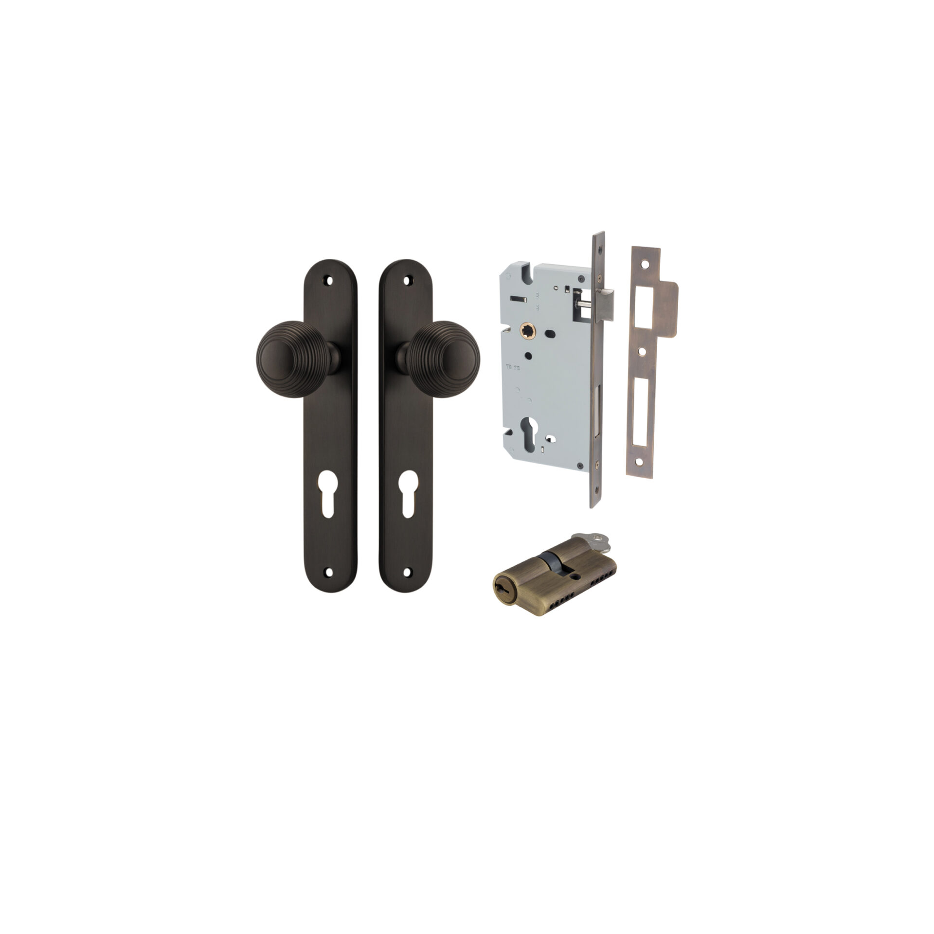 Guildford Knob - Oval Backplate Entrance Kit with High Security Lock