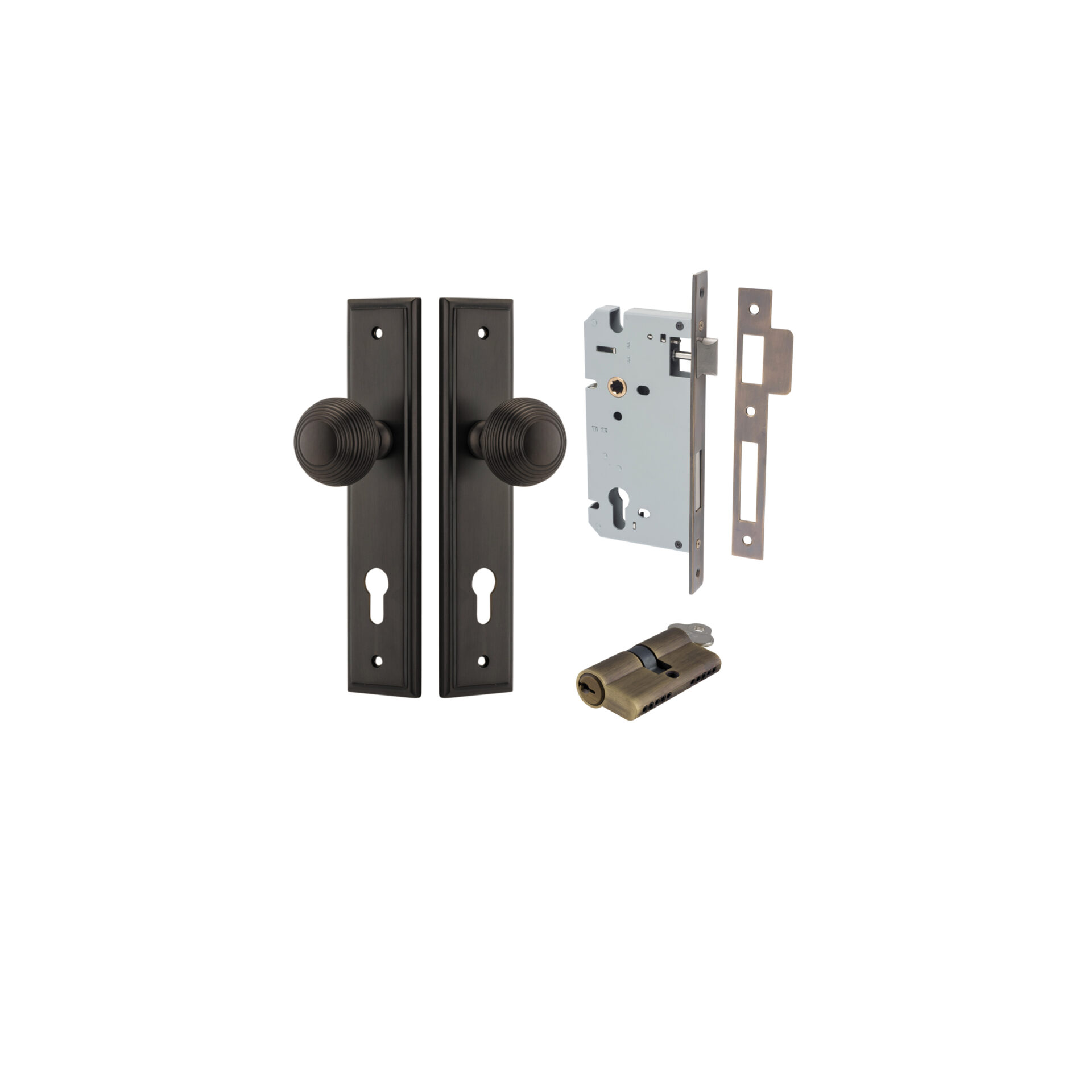 Guildford Knob - Stepped Backplate Entrance Kit with High Security Lock