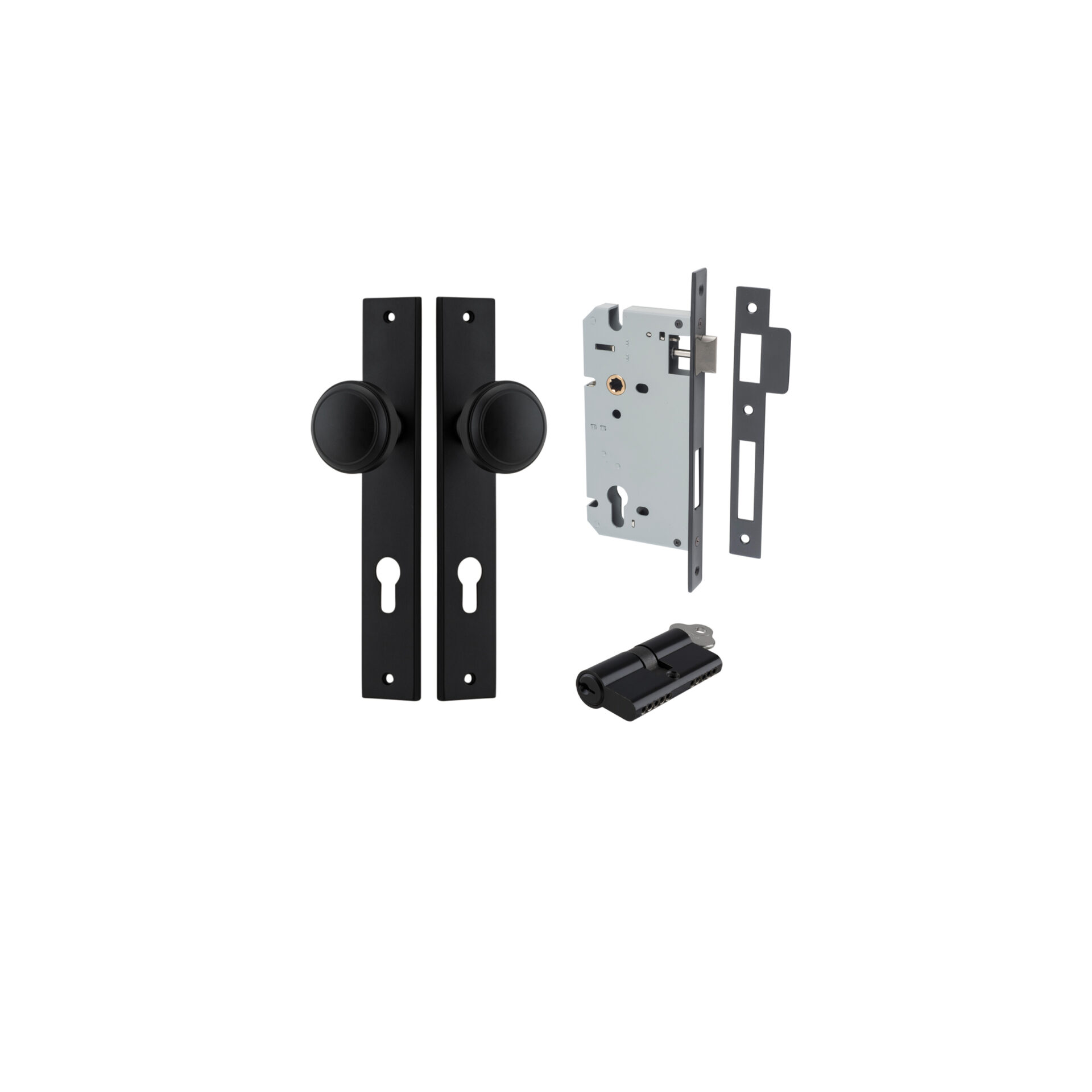 Paddington Knob - Rectangular Backplate Entrance Kit with High Security Lock