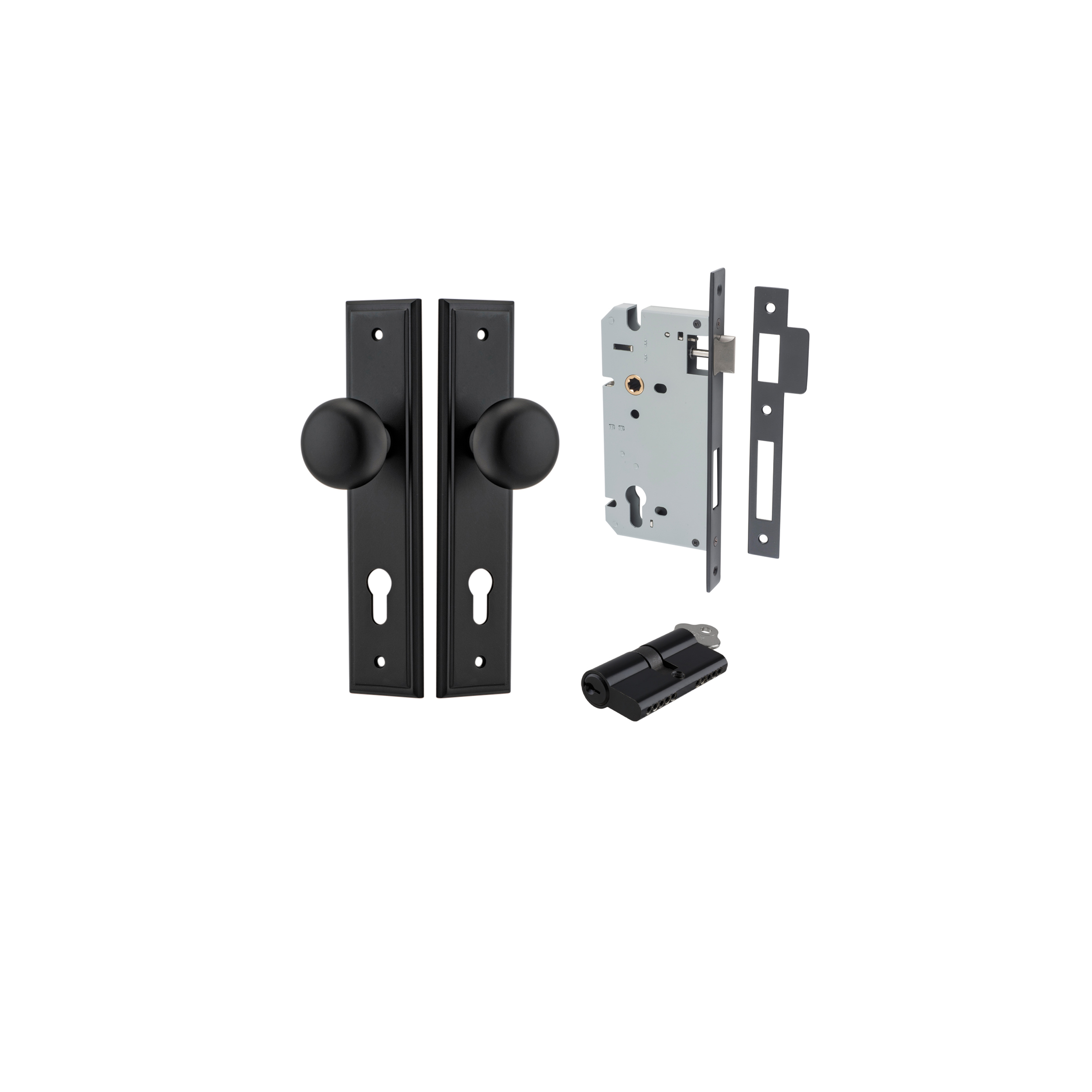 Keyed Stepped Inerlock Cambridge Knob - Stepped Backplate Entrance Kit with High Security Lock ...
