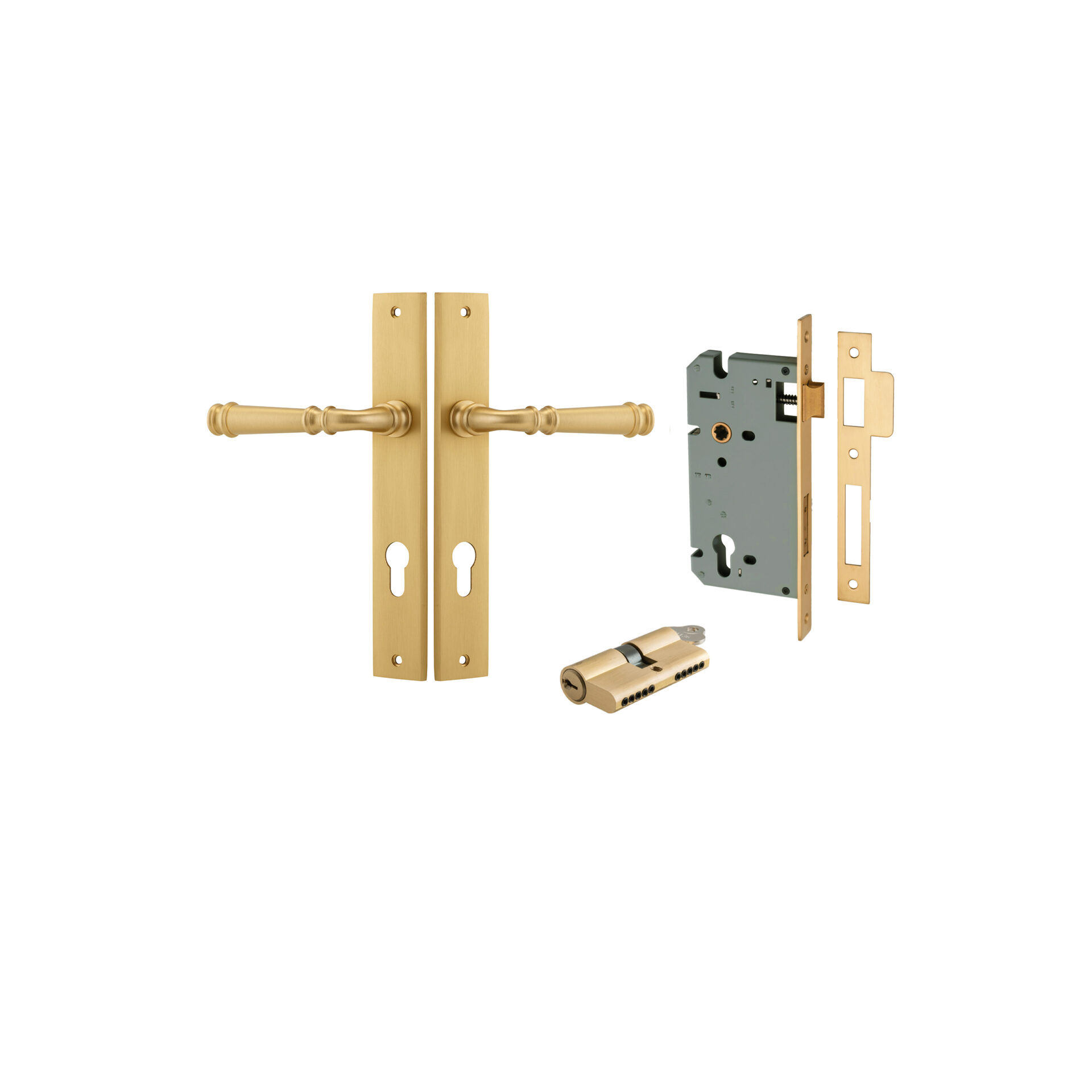 13206KENTR60KK - Verona Lever - Rectangular Backplate Entrance Kit with High Security Lock - Brushed Brass - Entrance