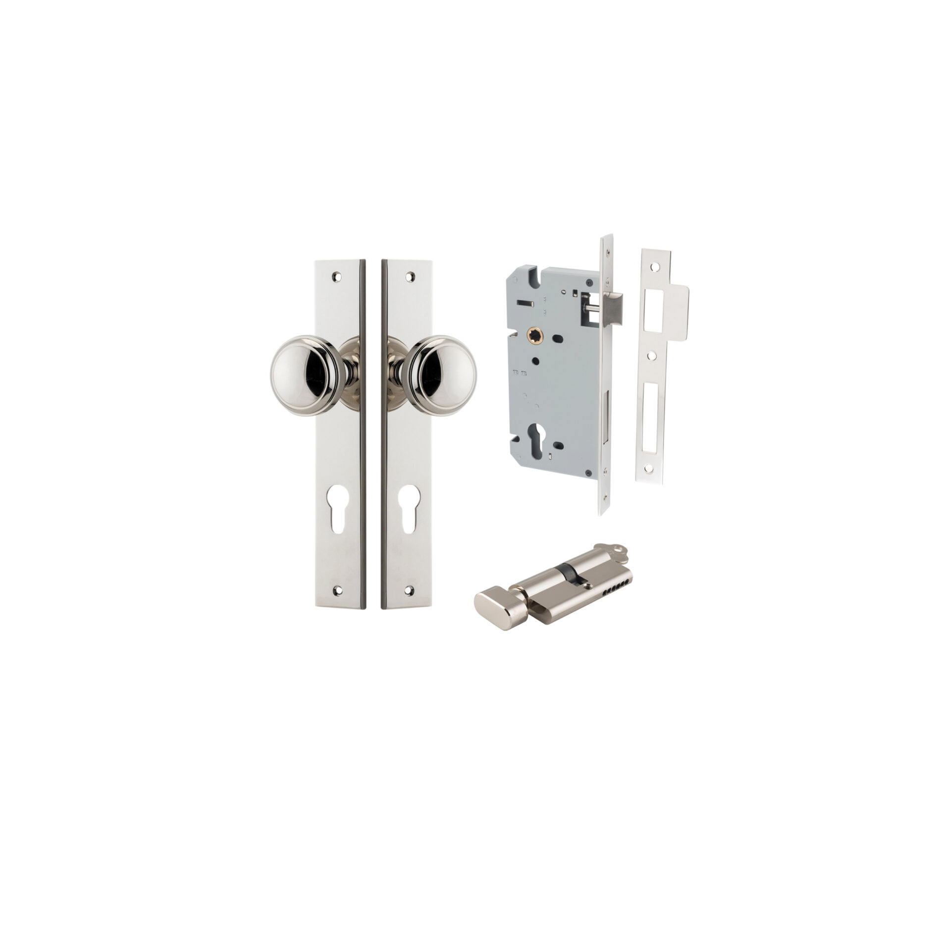 Paddington Knob - Rectangular Backplate Entrance Kit with High Security Lock