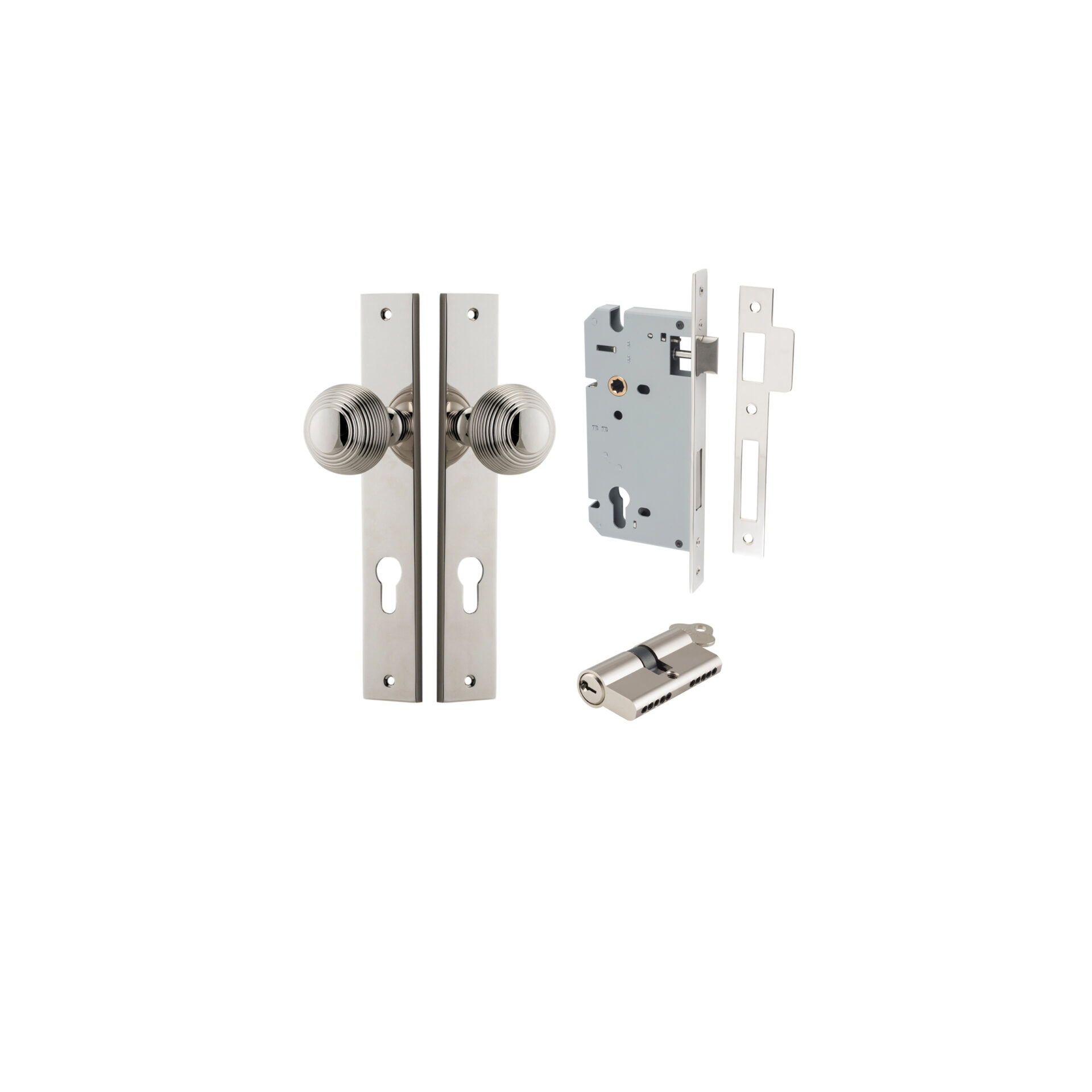 Guildford Knob - Rectangular Backplate Entrance Kit with High Security Lock