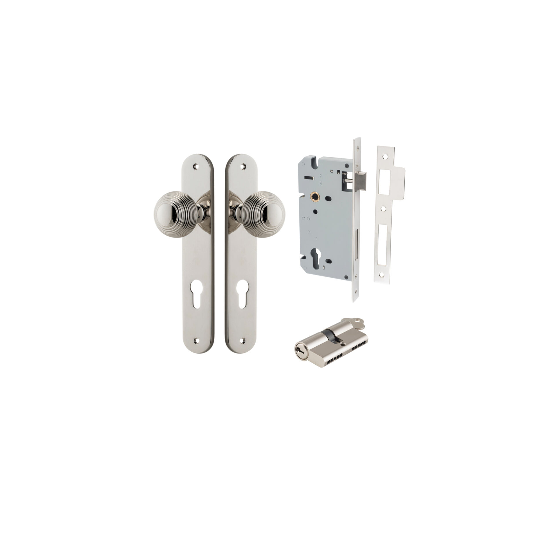 Guildford Knob - Oval Backplate Entrance Kit with High Security Lock