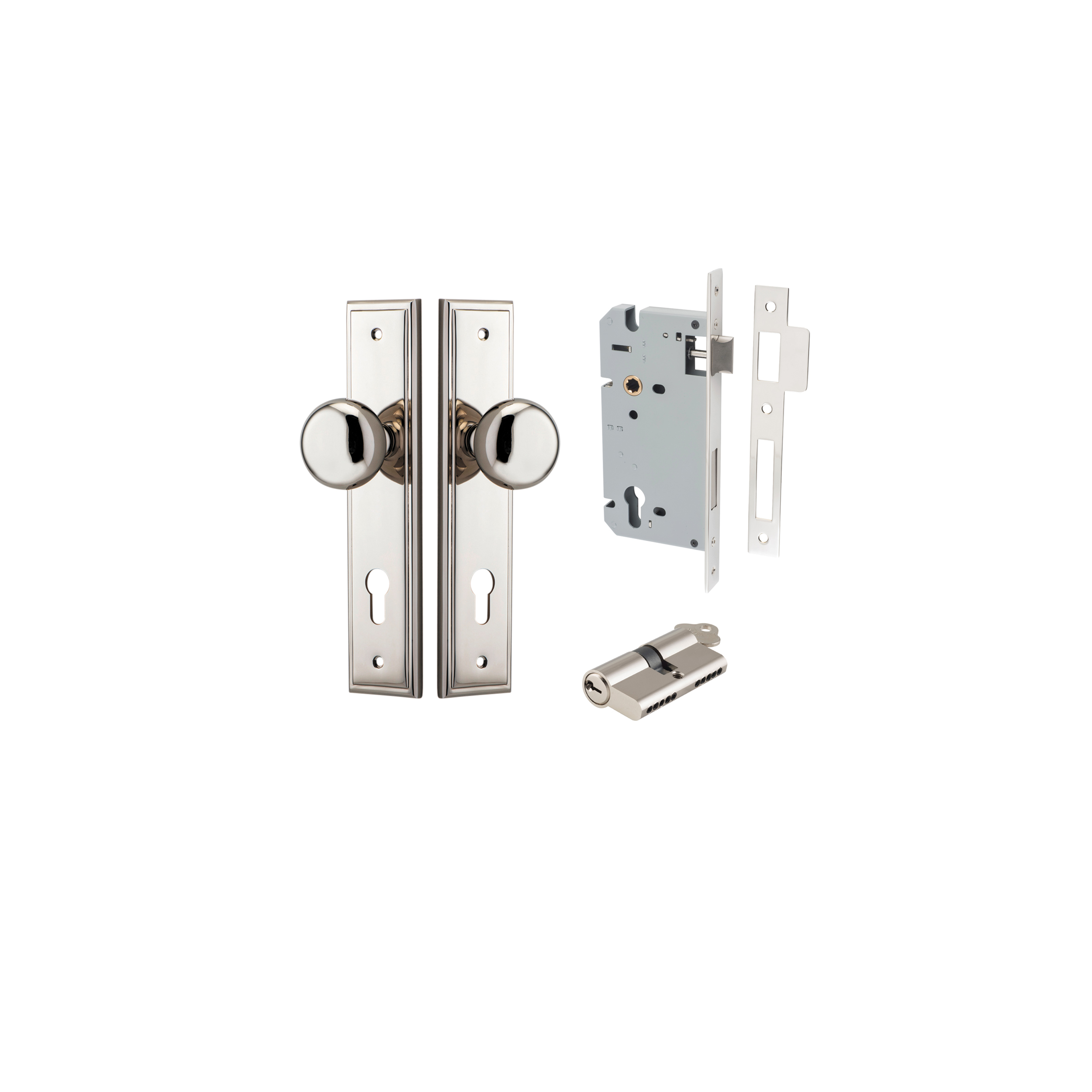 Keyed Stepped Inerlock Cambridge Knob - Stepped Backplate Entrance Kit with High Security Lock ...