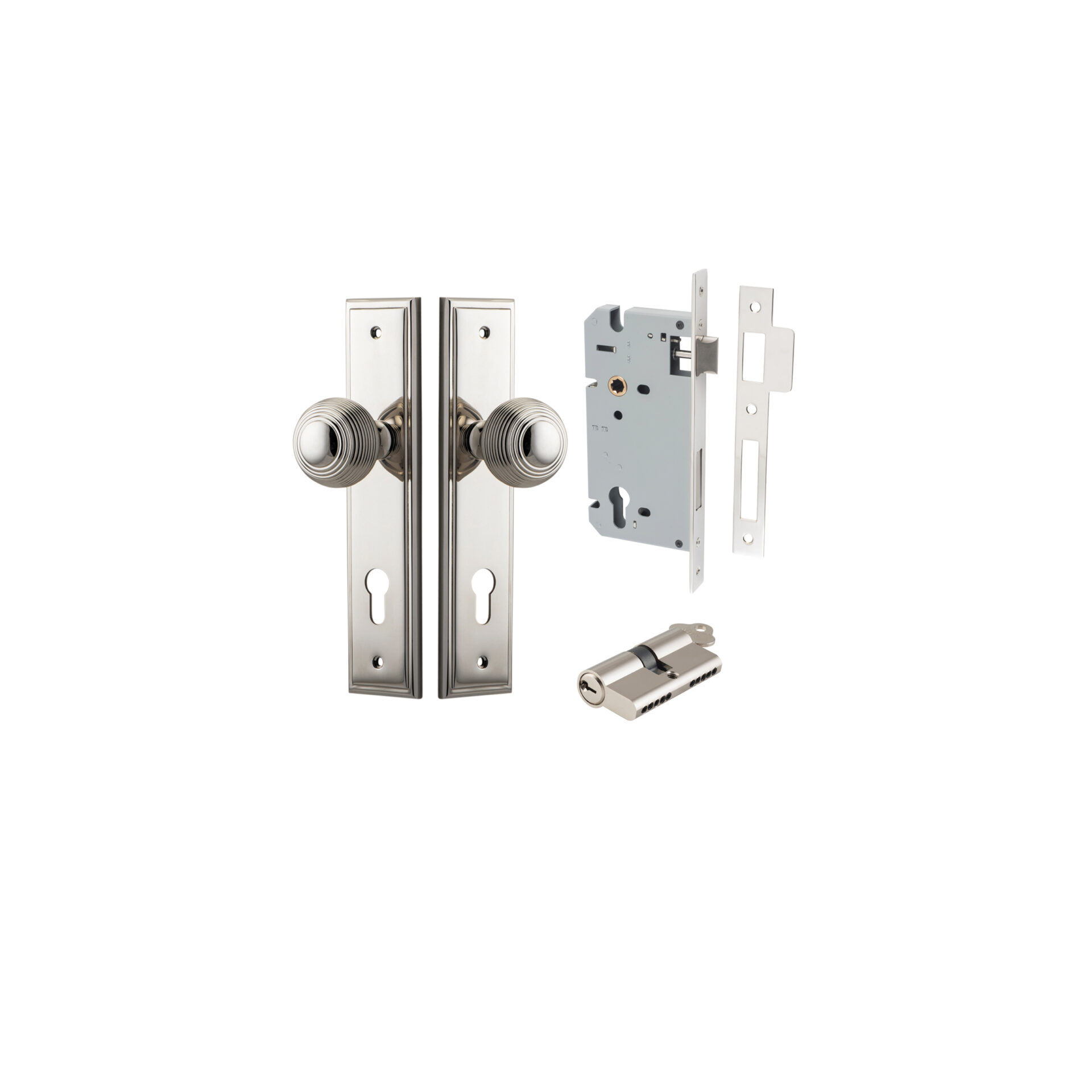 Guildford Knob - Stepped Backplate Entrance Kit with High Security Lock