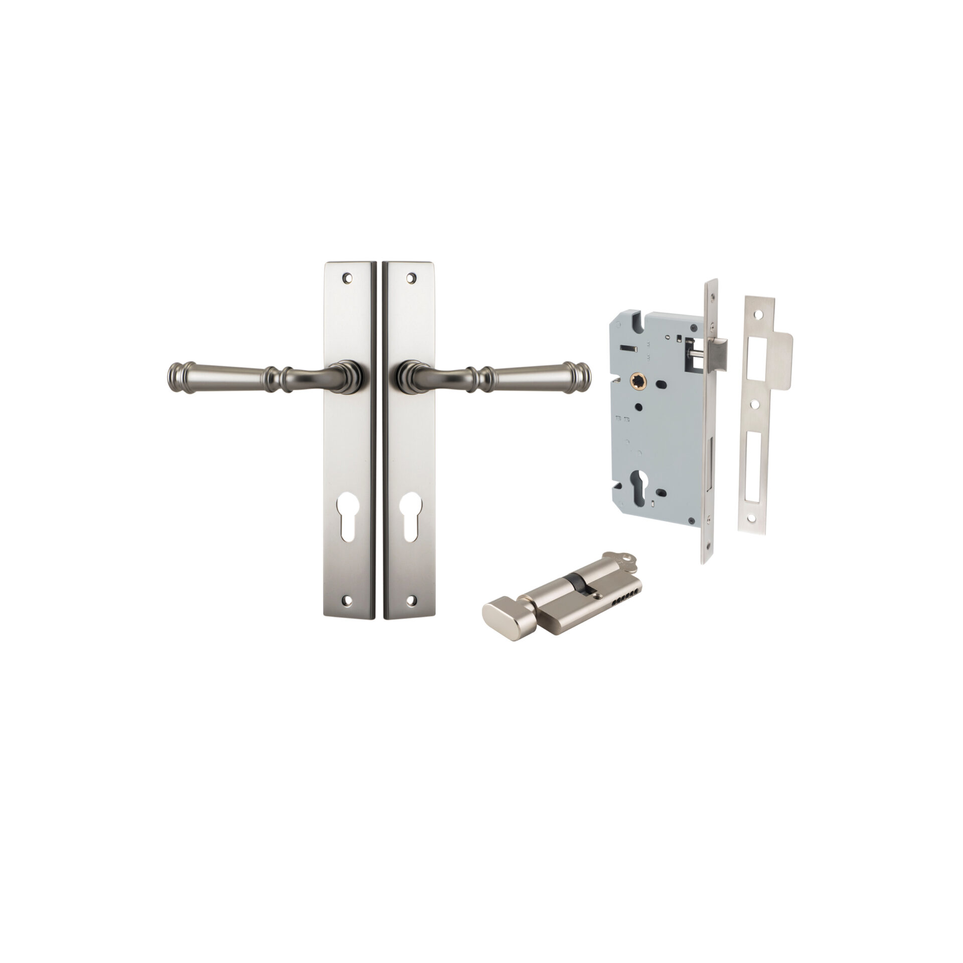 Verona Lever - Rectangular Backplate Entrance Kit with High Security Lock