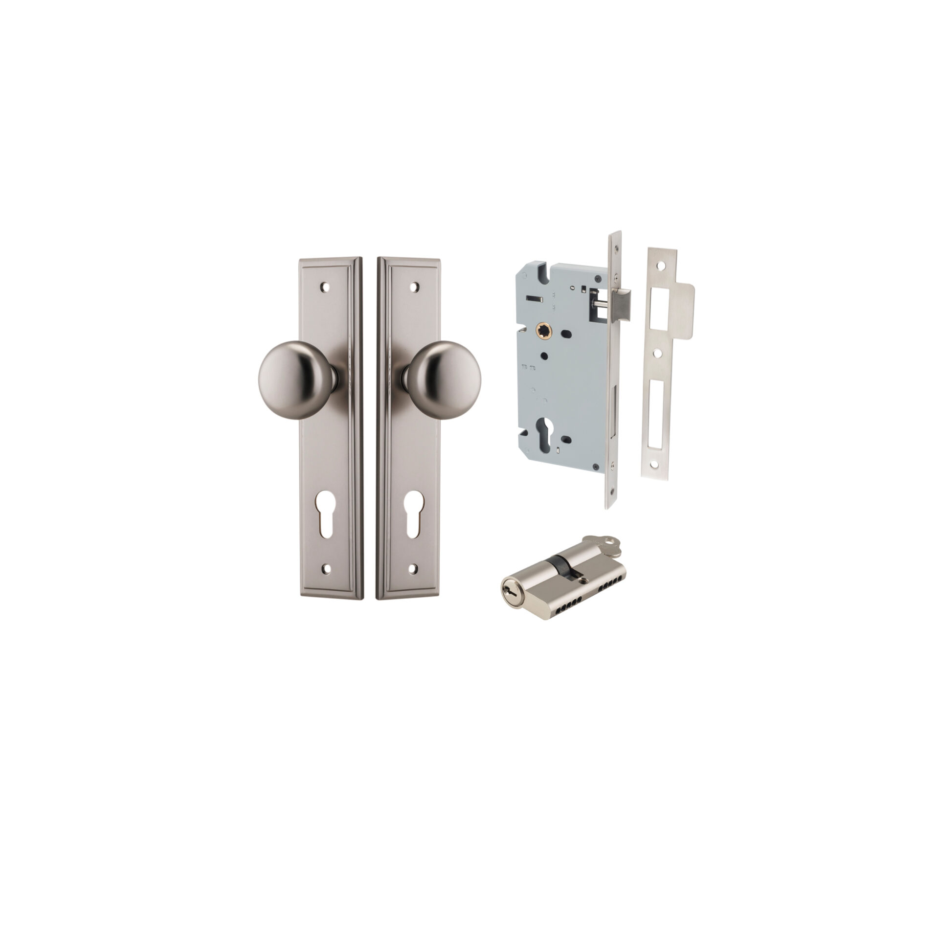 Cambridge Knob - Stepped Backplate Entrance Kit with High Security Lock