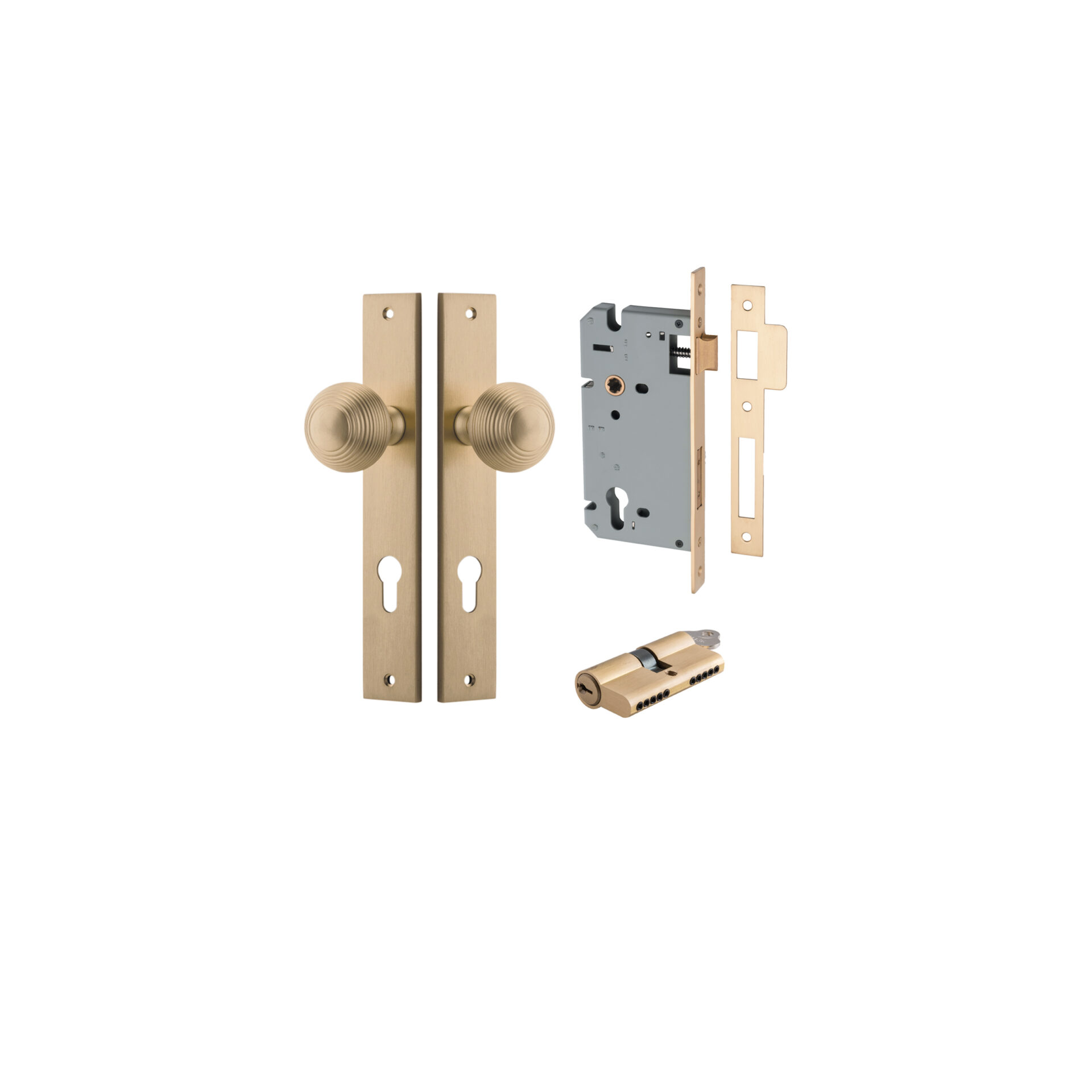 Guildford Knob - Rectangular Backplate Entrance Kit with High Security Lock