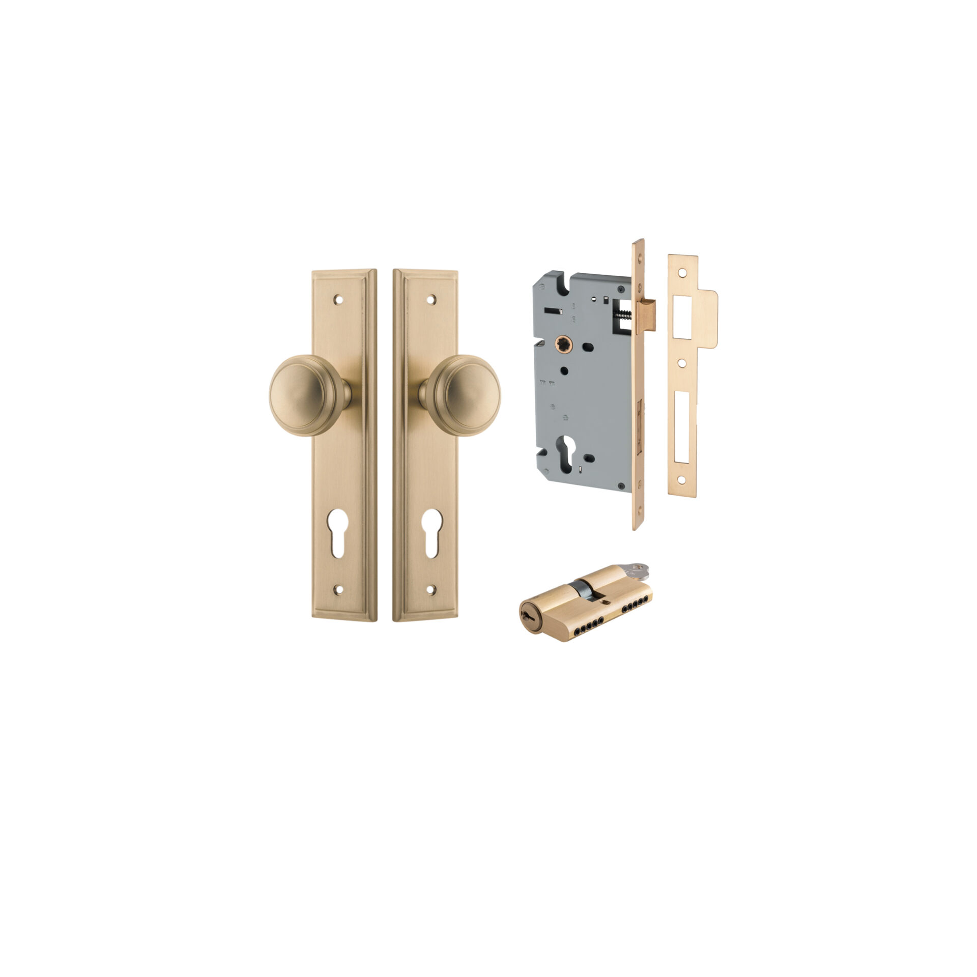 Paddington Knob - Stepped Backplate Entrance Kit with High Security Lock