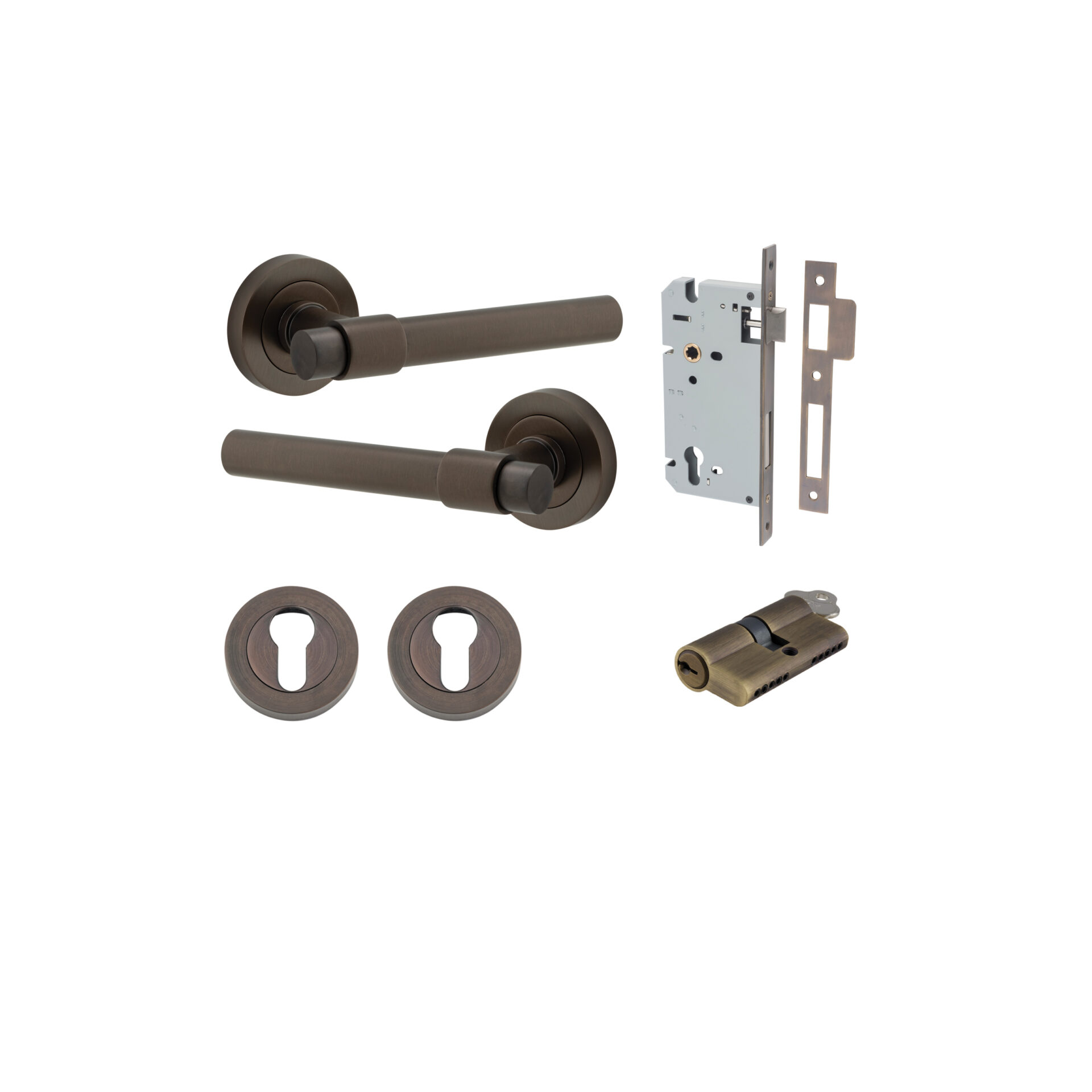 Helsinki Lever - Round Rose Entrance Kit with Separate High Security Lock