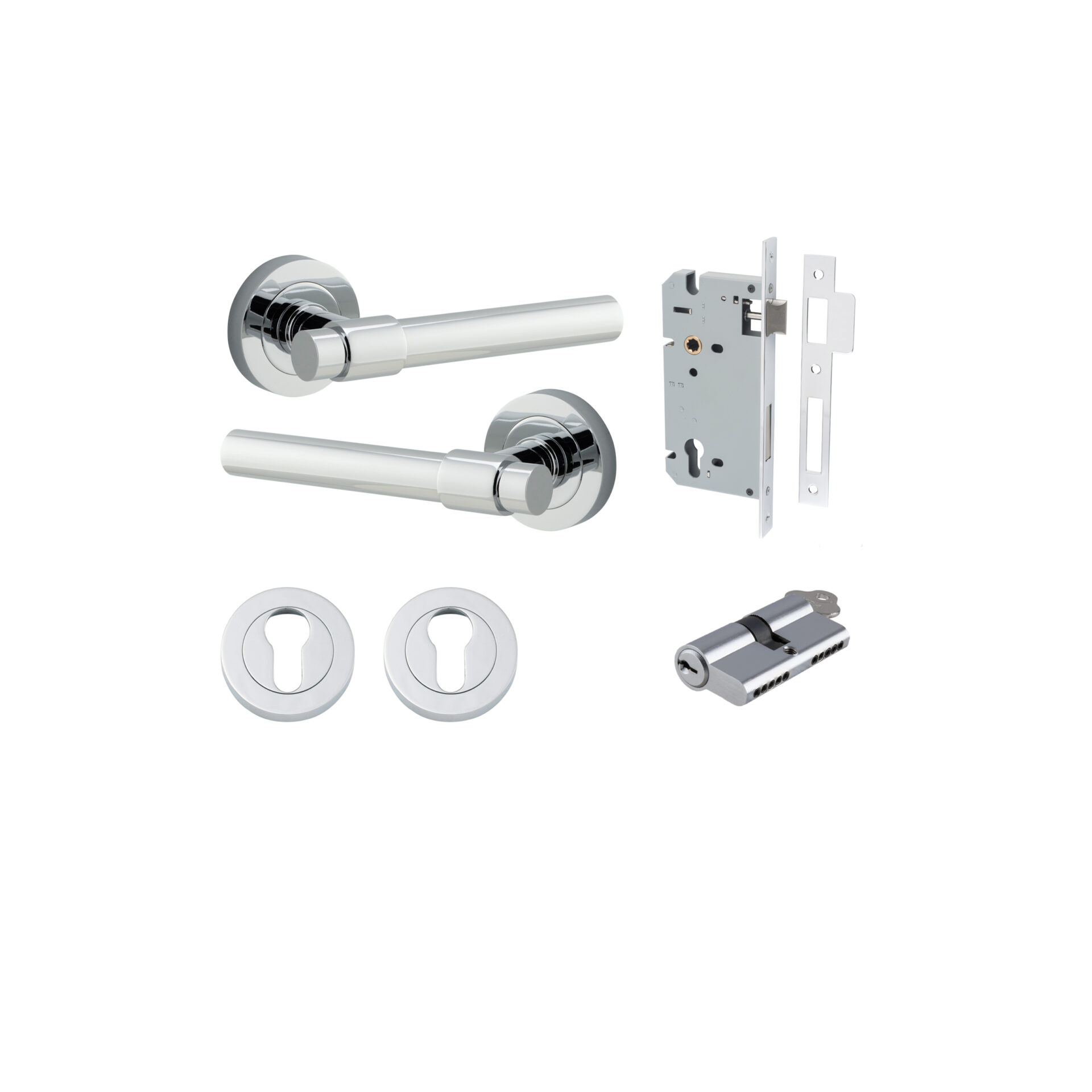Helsinki Lever - Round Rose Entrance Kit with Separate High Security Lock