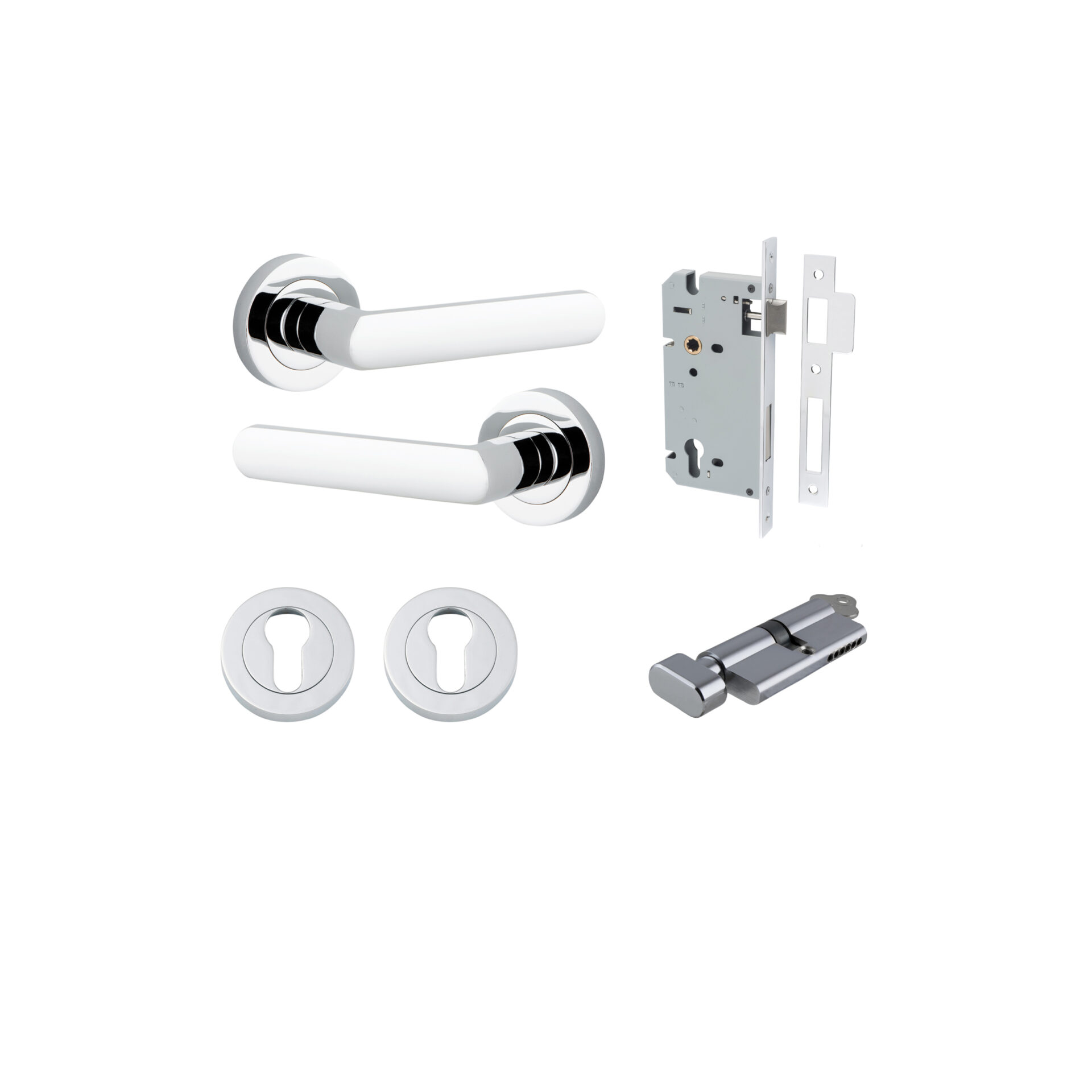 Osaka Lever - Round Rose Entrance Kit with Separate High Security Lock
