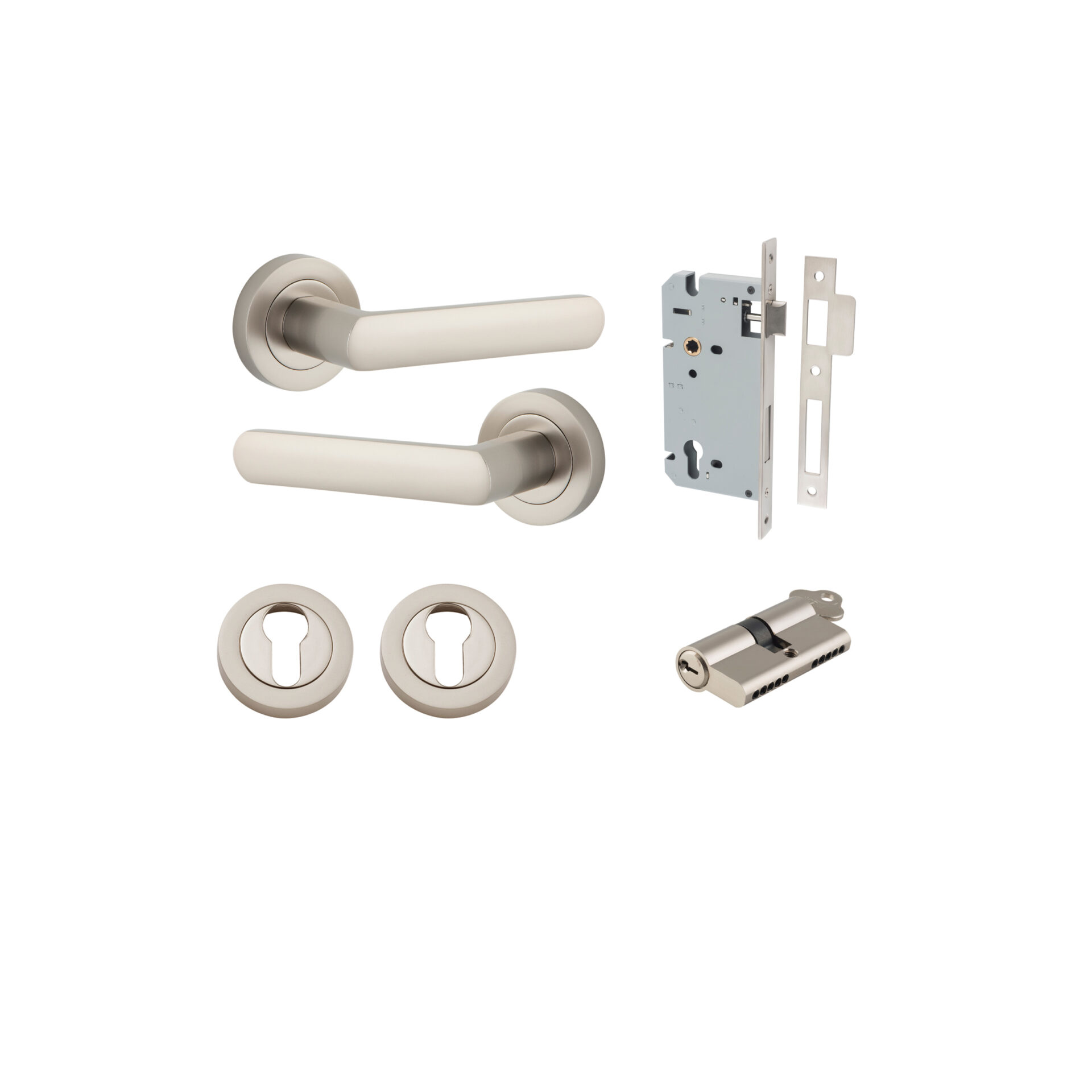 Osaka Lever - Round Rose Entrance Kit with Separate High Security Lock