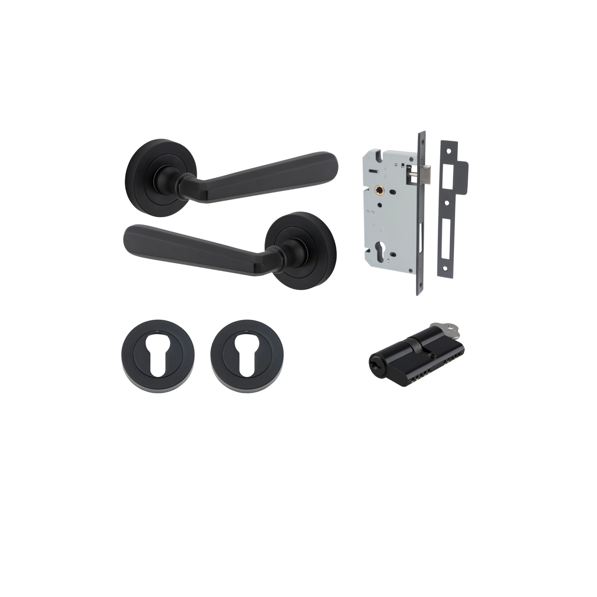 Copenhagen Lever - Round Rose Entrance Kit with Separate High Security Lock