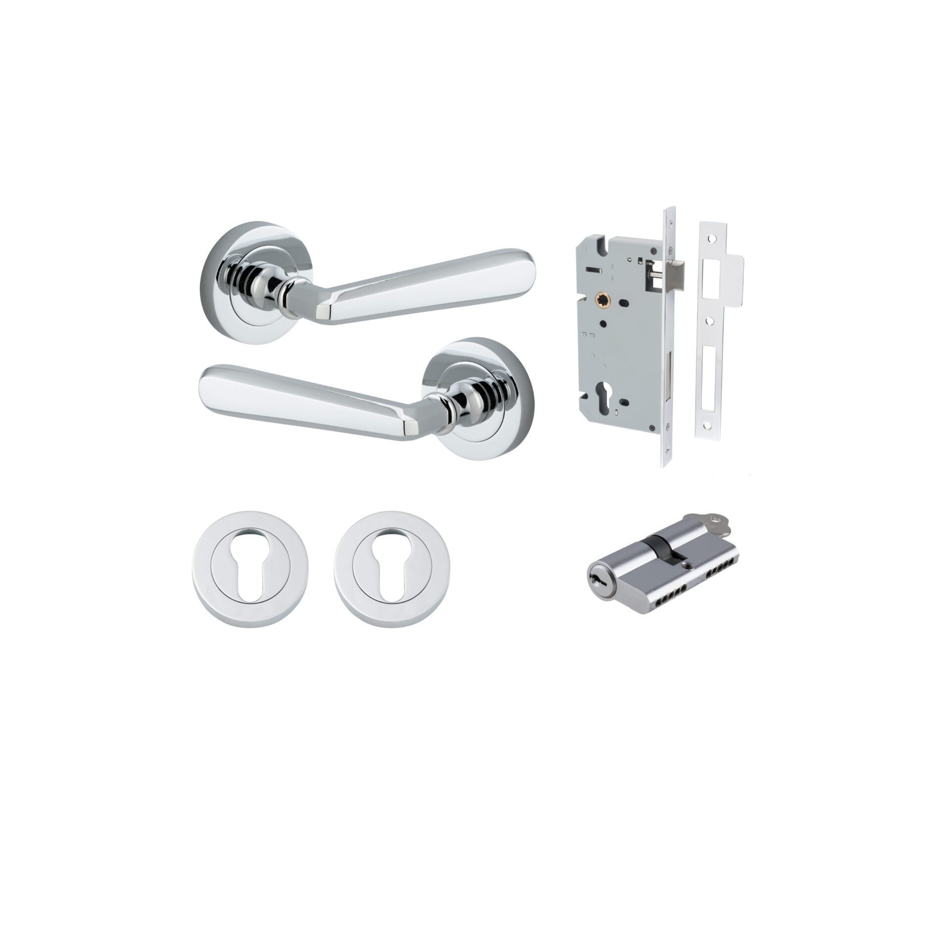 Copenhagen Lever - Round Rose Entrance Kit with Separate High Security Lock