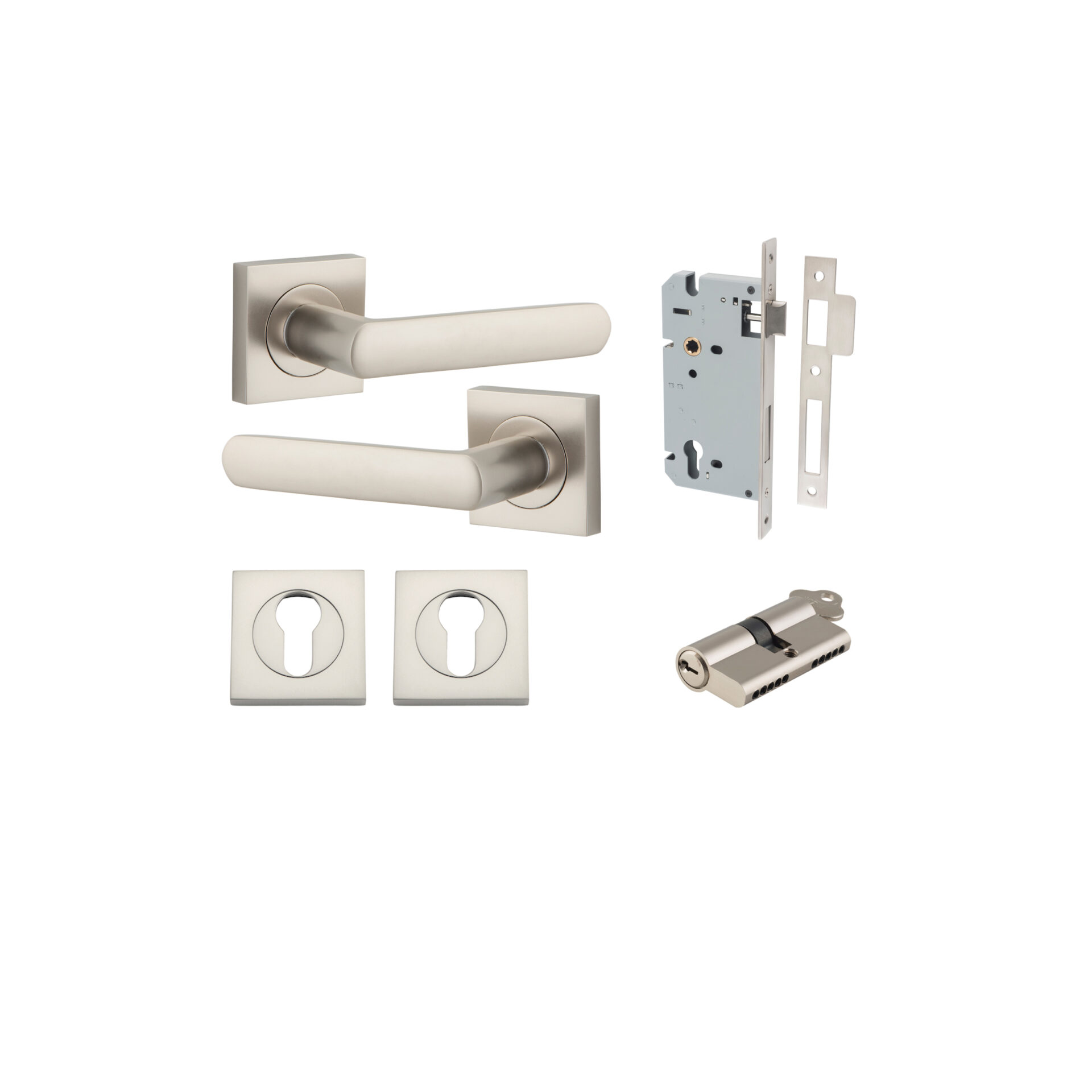 Osaka Lever - Square Rose Entrance Kit with Separate High Security Lock