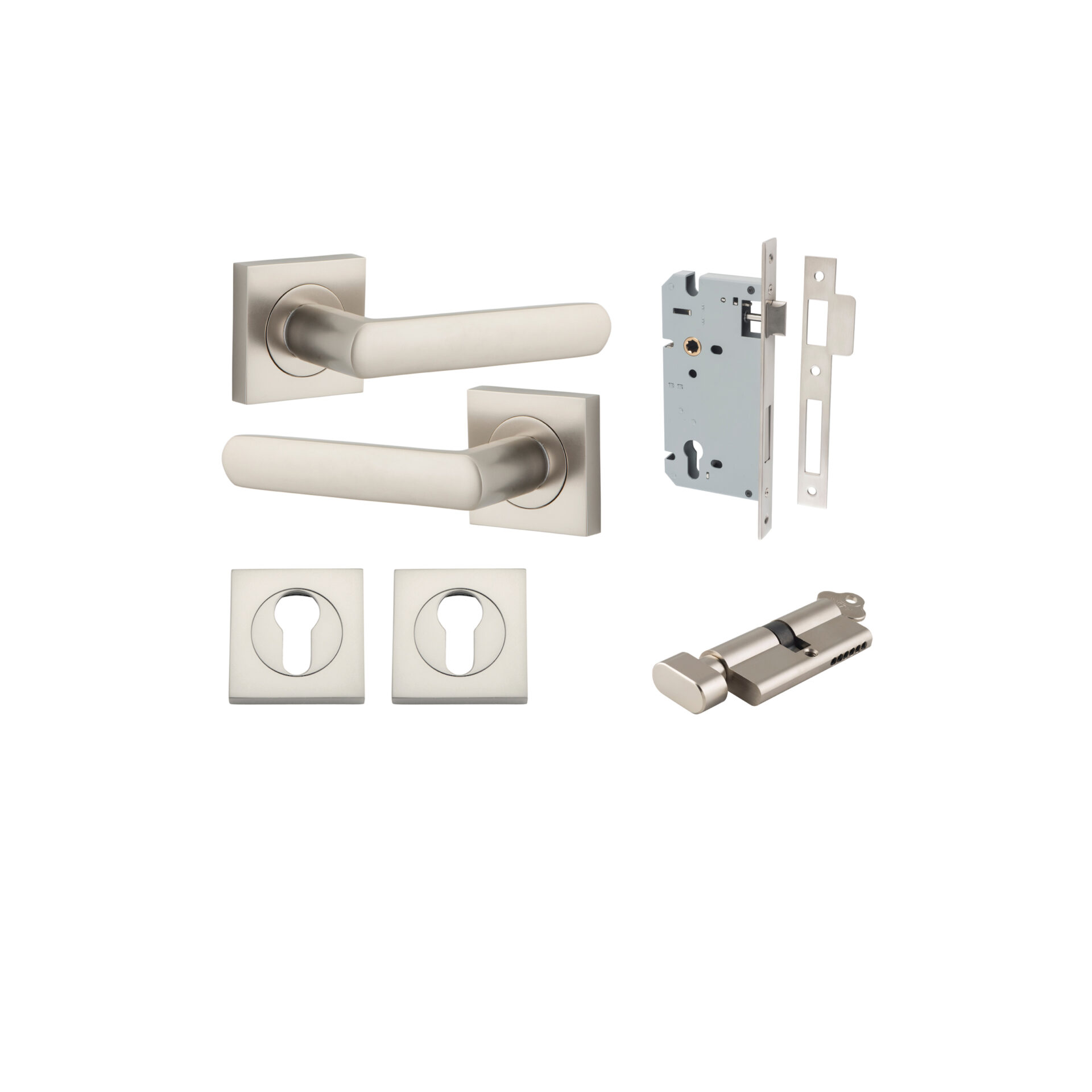 Osaka Lever - Square Rose Entrance Kit with Separate High Security Lock