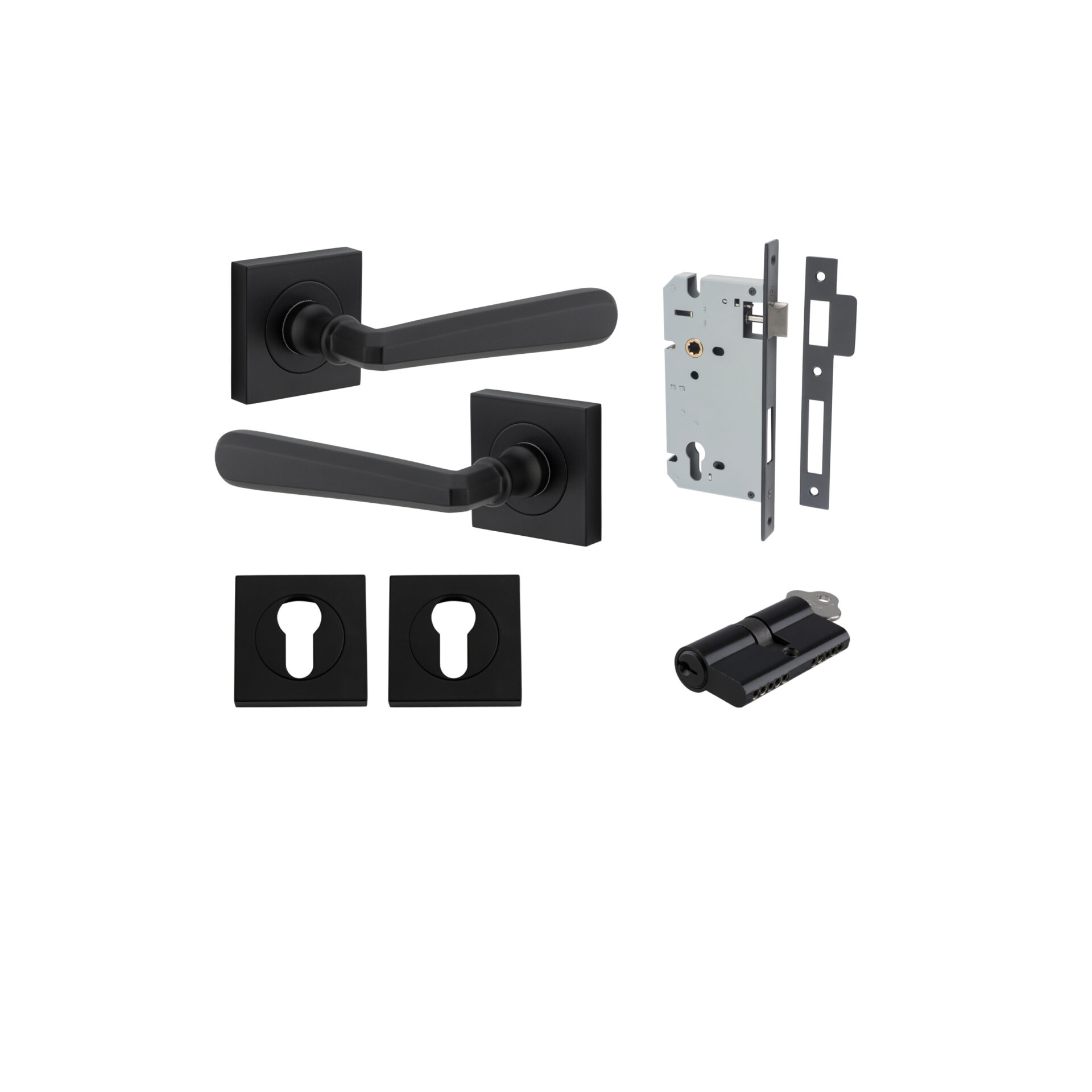 Copenhagen Lever - Square Rose Entrance Kit with Separate High Security Lock
