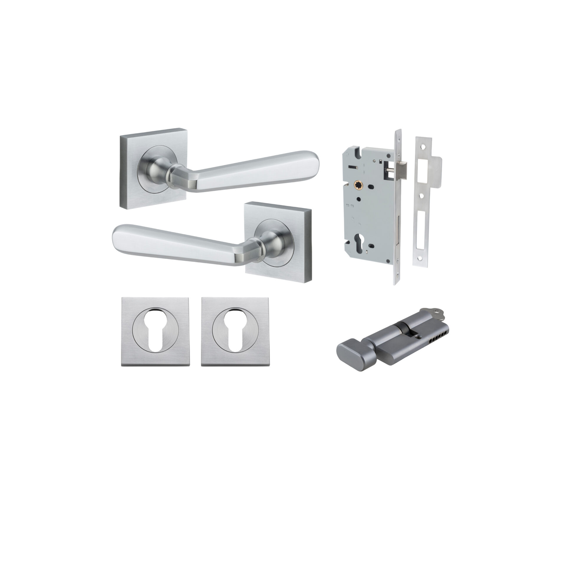 Copenhagen Lever - Square Rose Entrance Kit with Separate High Security Lock