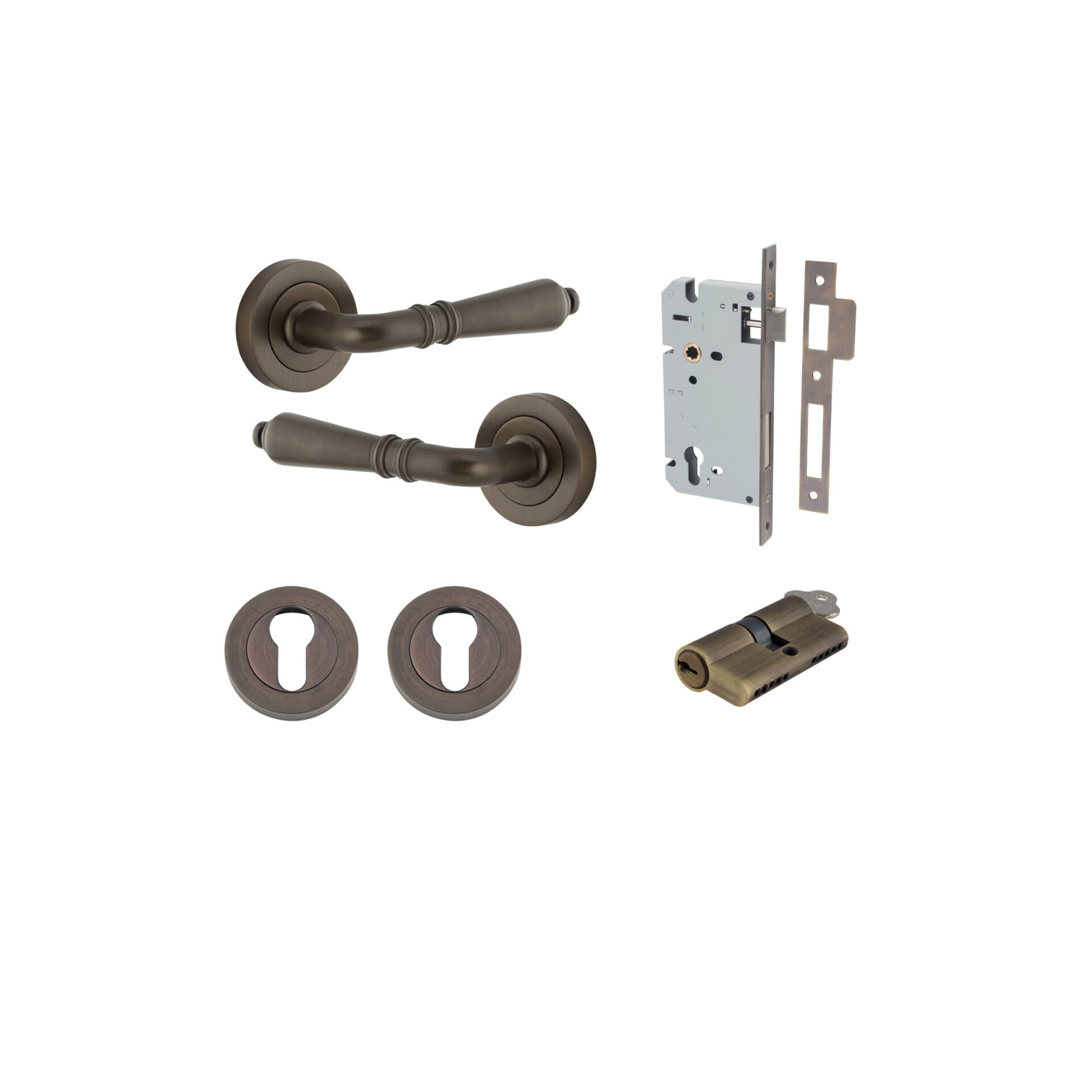Sarlat Lever - Round Rose Entrance Kit with Separate High Security Lock