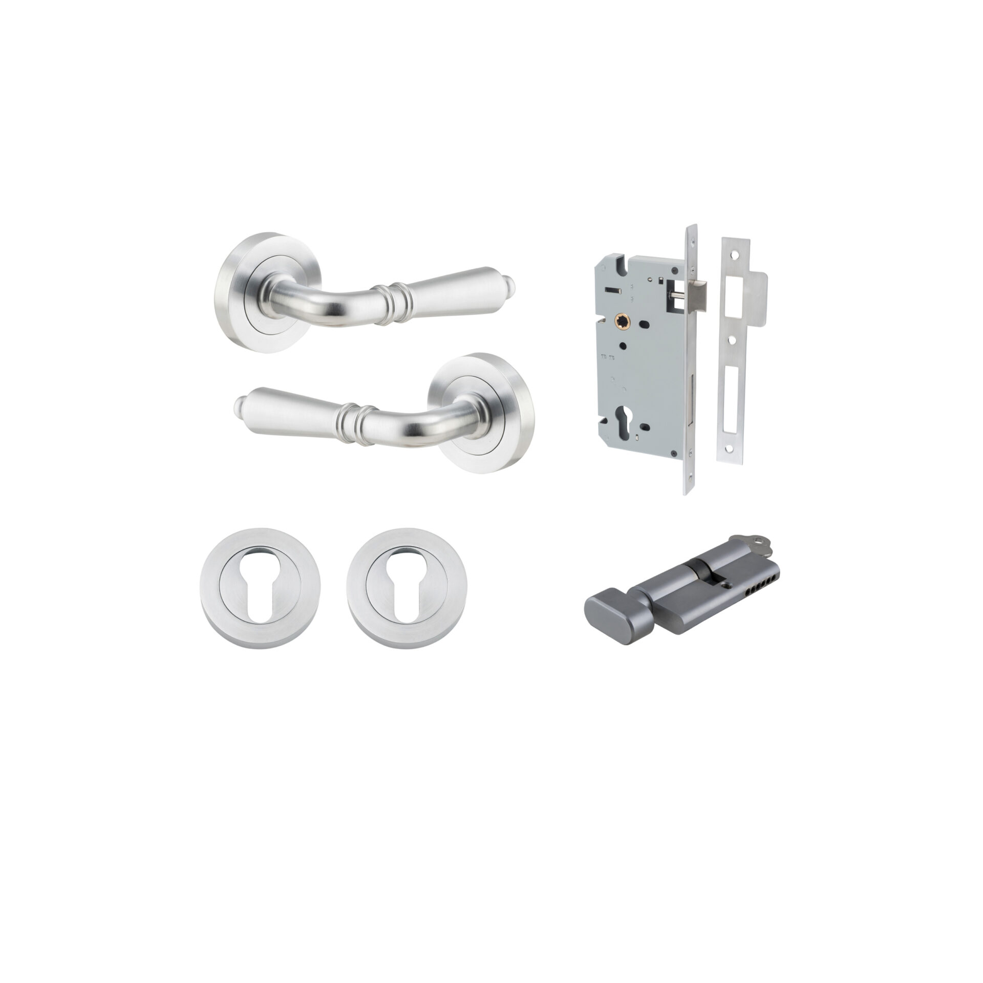 Sarlat Lever - Round Rose Entrance Kit with Separate High Security Lock