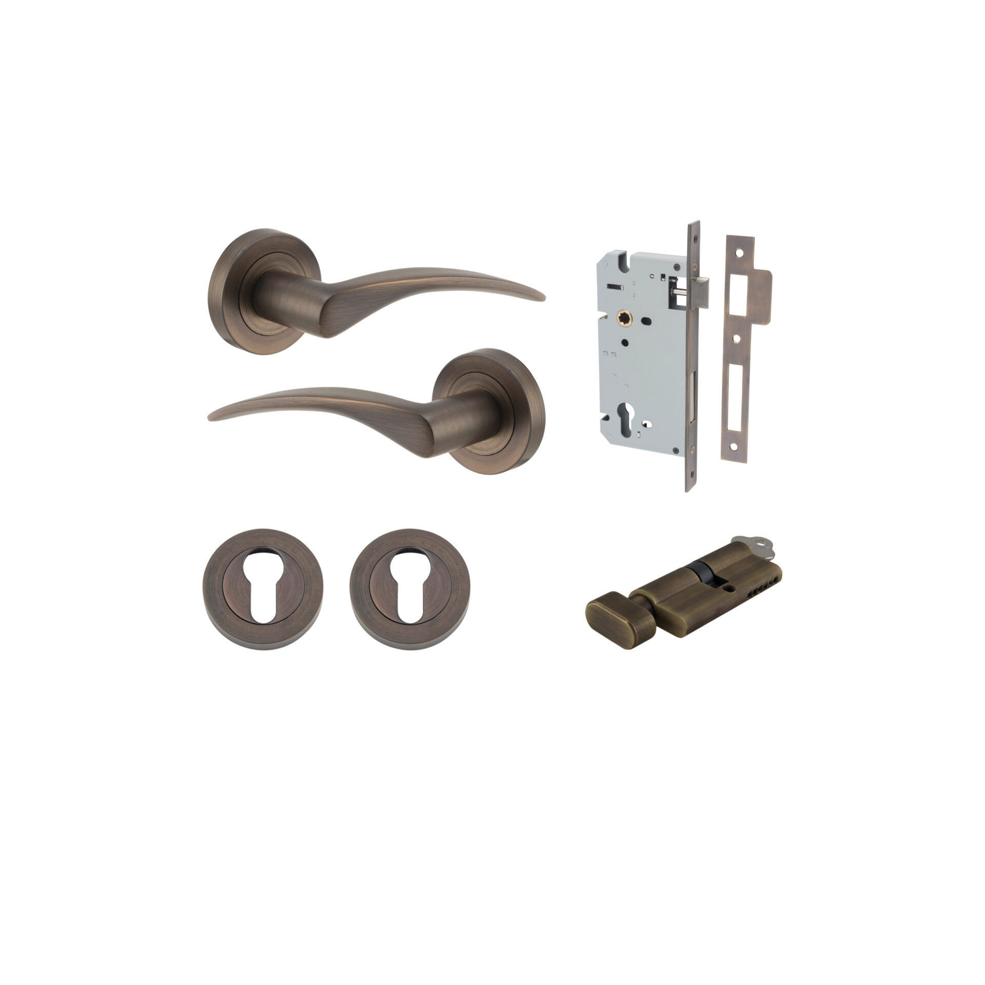 Oxford Lever - Round Rose Entrance Kit with Separate High Security Lock