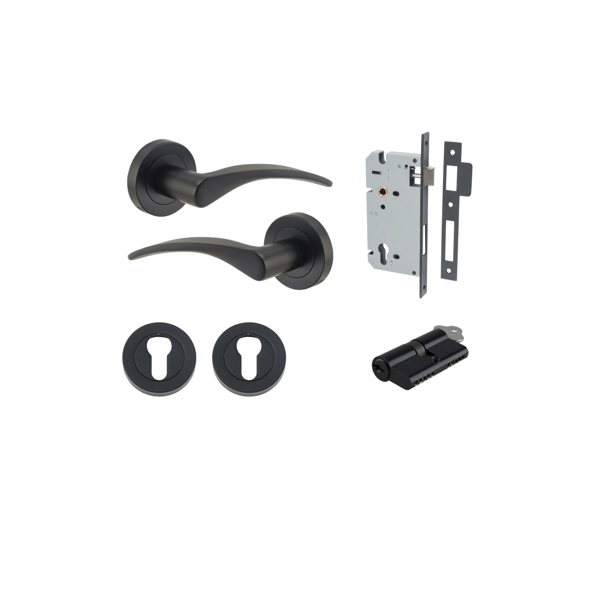 Oxford Lever - Round Rose Entrance Kit with Separate High Security Lock