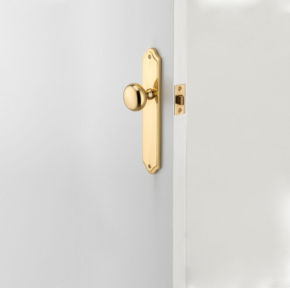 10328E85 - Cambridge Knob - Shouldered Backplate - Polished Brass - Entrance