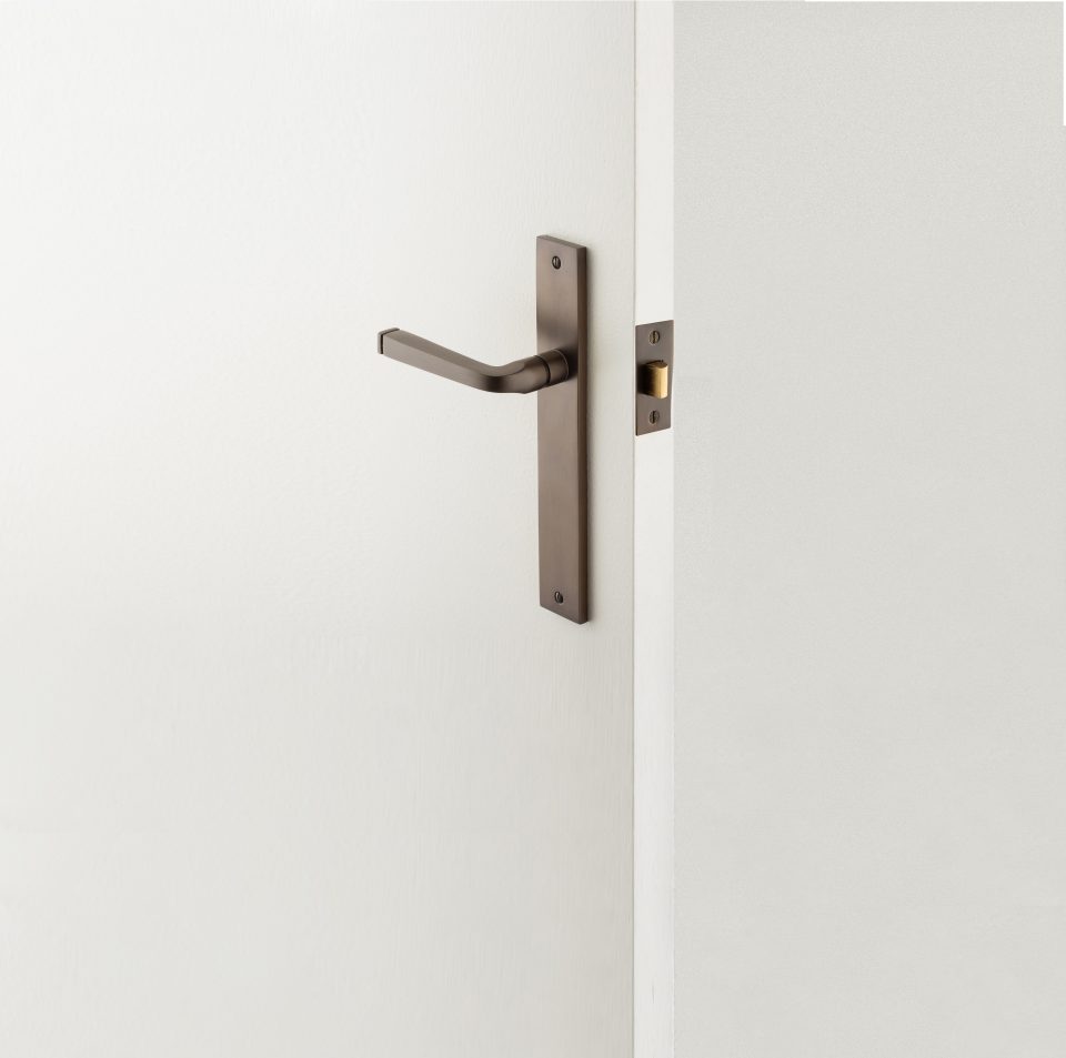 15708P85 - Annecy Lever - Rectangular Backplate - Brushed Brass - Privacy
