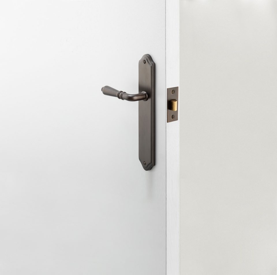 15212E85 - Sarlat Lever - Shouldered Backplate - Brushed Brass - Entrance