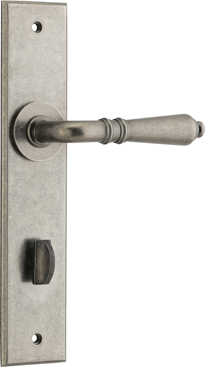 13780P85 - Sarlat Lever - Chamfered Backplate - Distressed Nickel - Privacy
