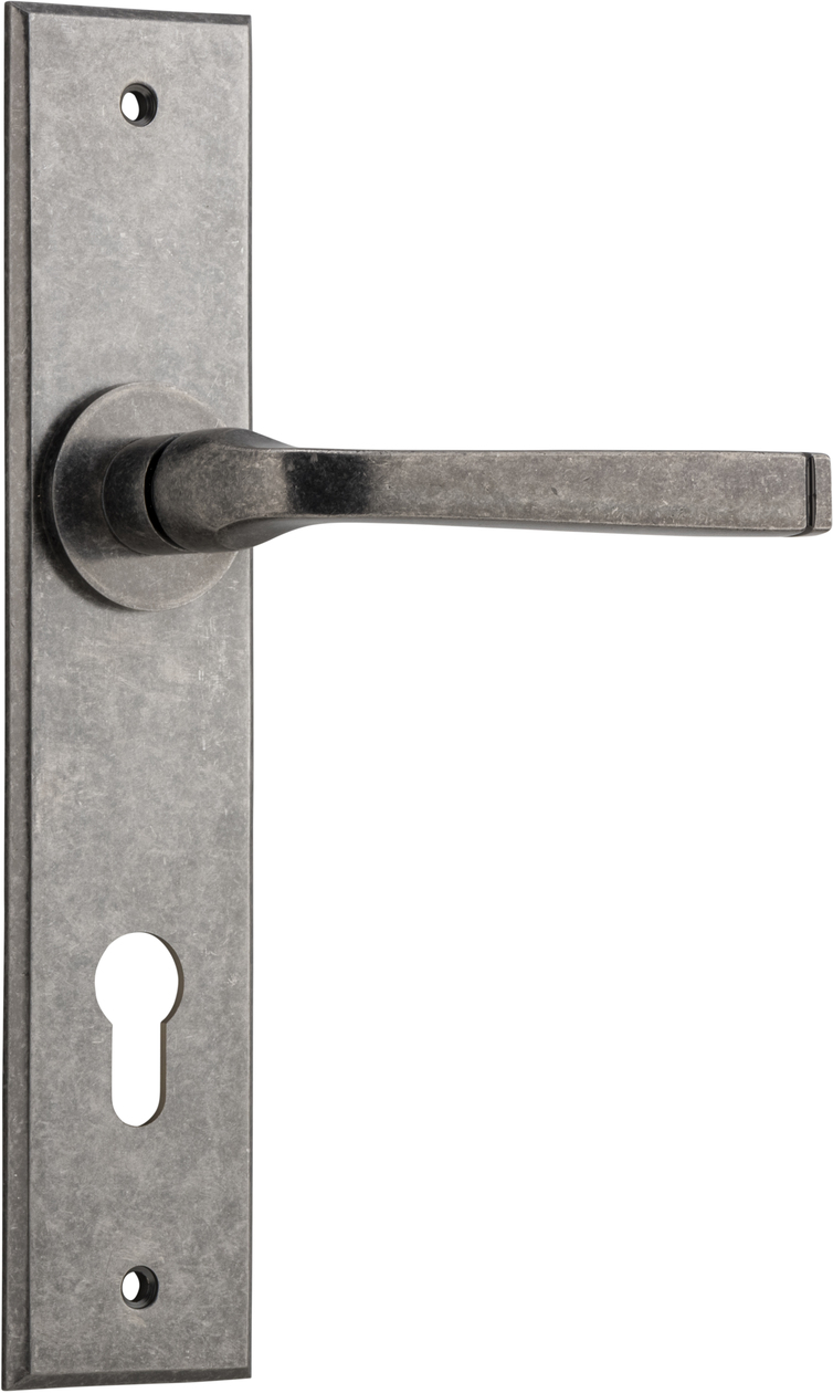 13788E85 - Annecy Lever - Chamfered Backplate - Distressed Nickel - Entrance