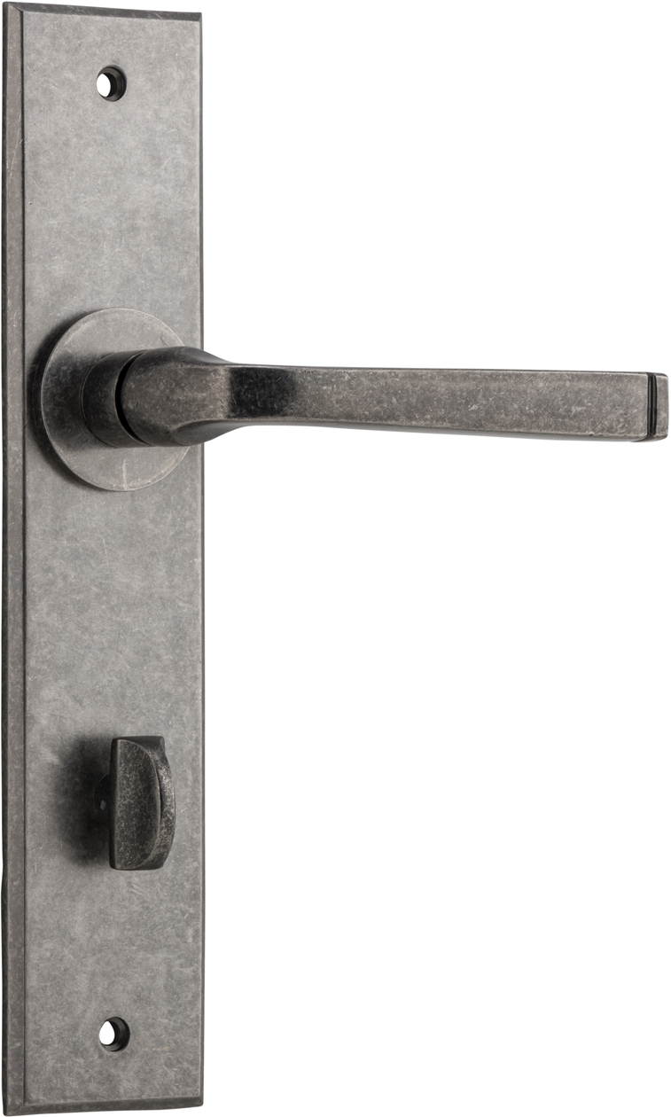 13788P85 - Annecy Lever - Chamfered Backplate - Distressed Nickel - Privacy